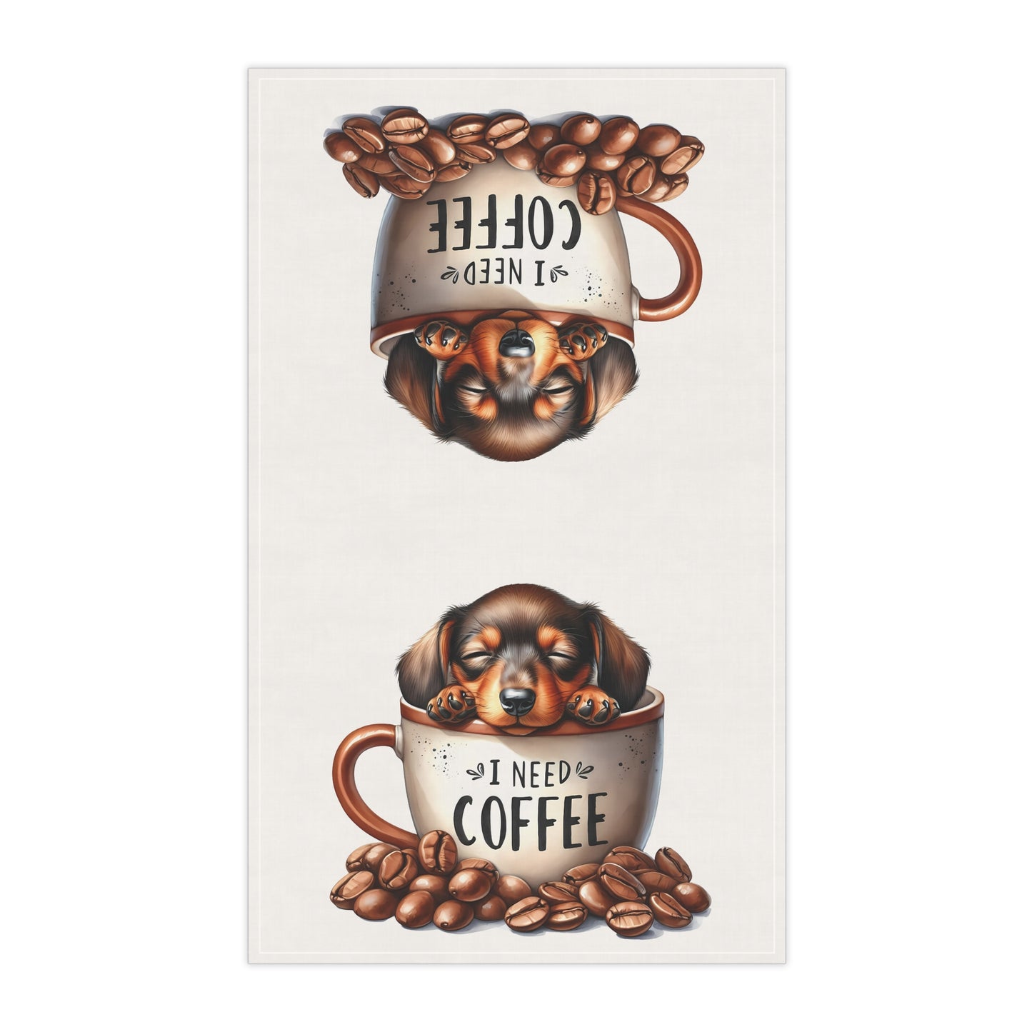 Coffee Lover Dog Tea Towels, Dachshund Puppy Tea Towel