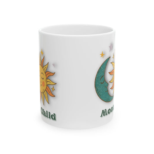 Personalized Moon Child Mug, Sun and Moon Ceramic Mug — Celestial Vintage Astrology Coffee Cup (11oz & 15oz)
