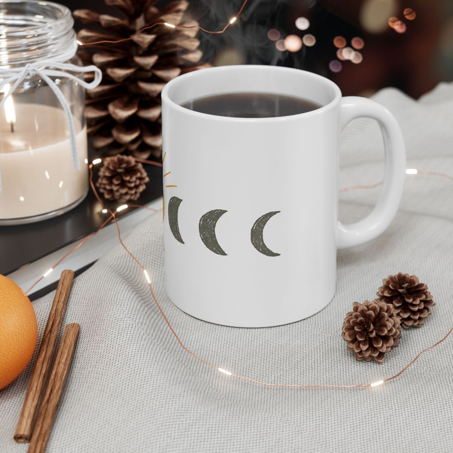Moon Phase Ceramic Mug — Full Moon Sunrise Design (11oz & 15oz)