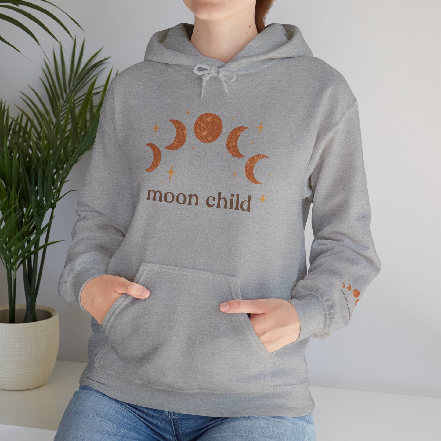 Moon Child Hoodie — Crescent Moon Phases Graphic Pullover