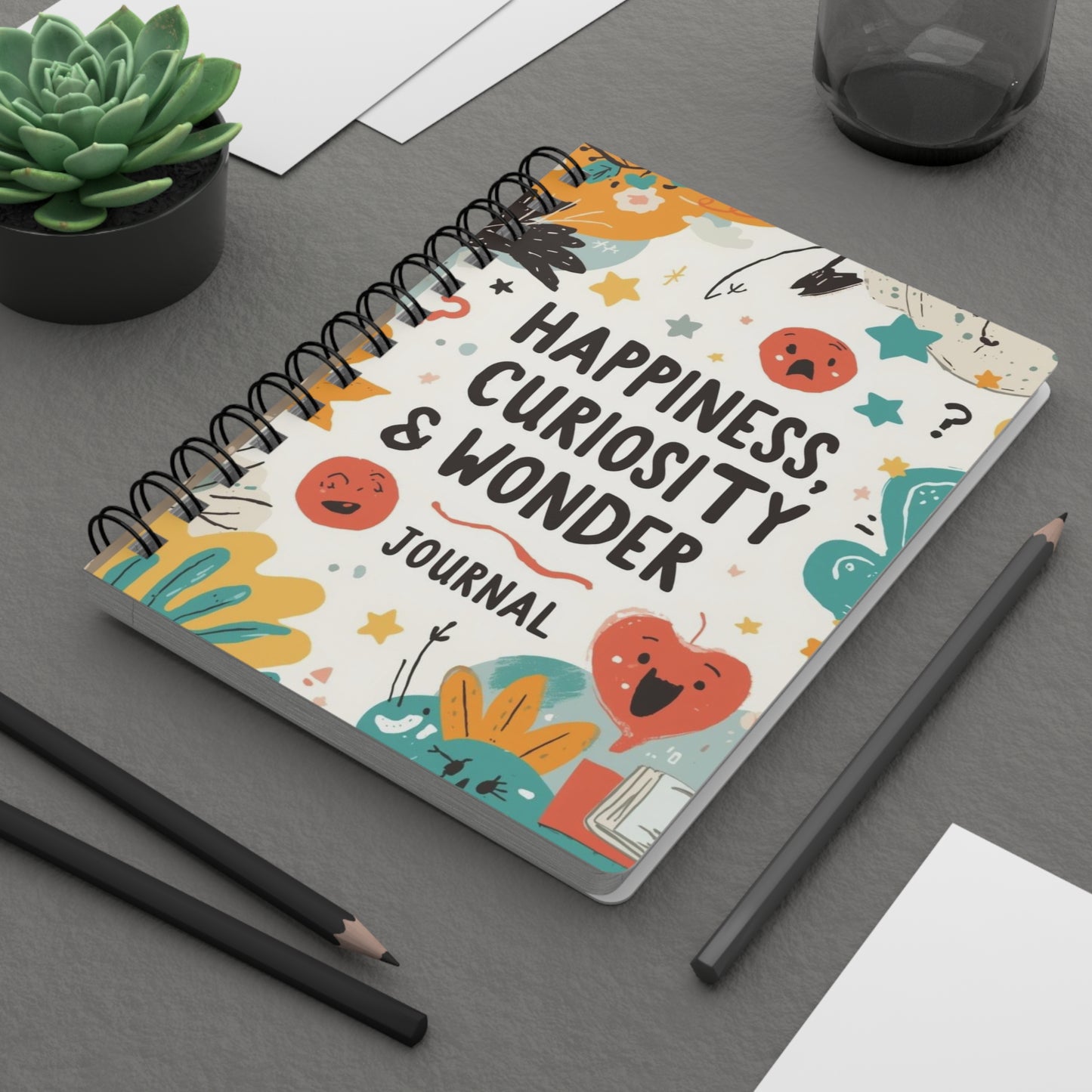 Happiness Curiosity Wonder Journal - Spiral Bound Notebook for Inspiration and Creativity