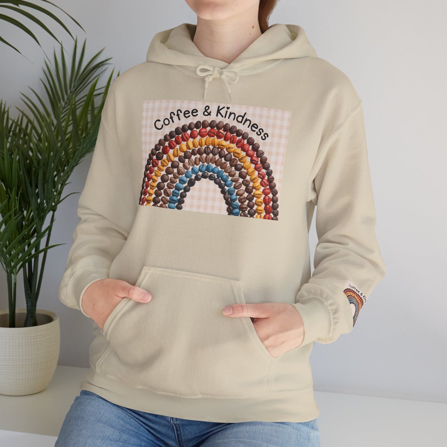 Coffee & Kindness Rainbow Hoodie — Cozy Retro Rainbow Coffee Cup Sweatshirt