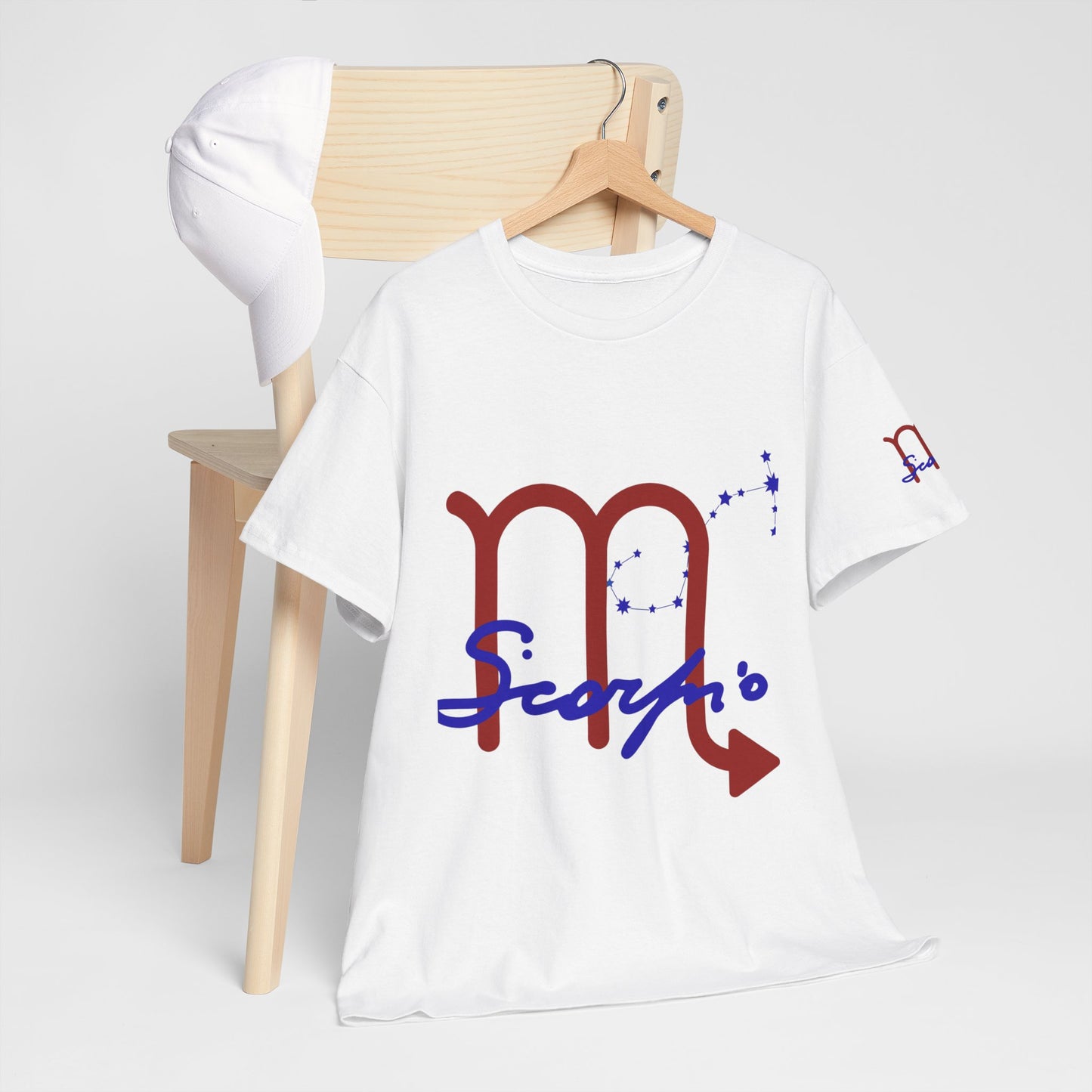 Scorpio Zodiac T-Shirt — Red Glyph & Script Astrology Tee