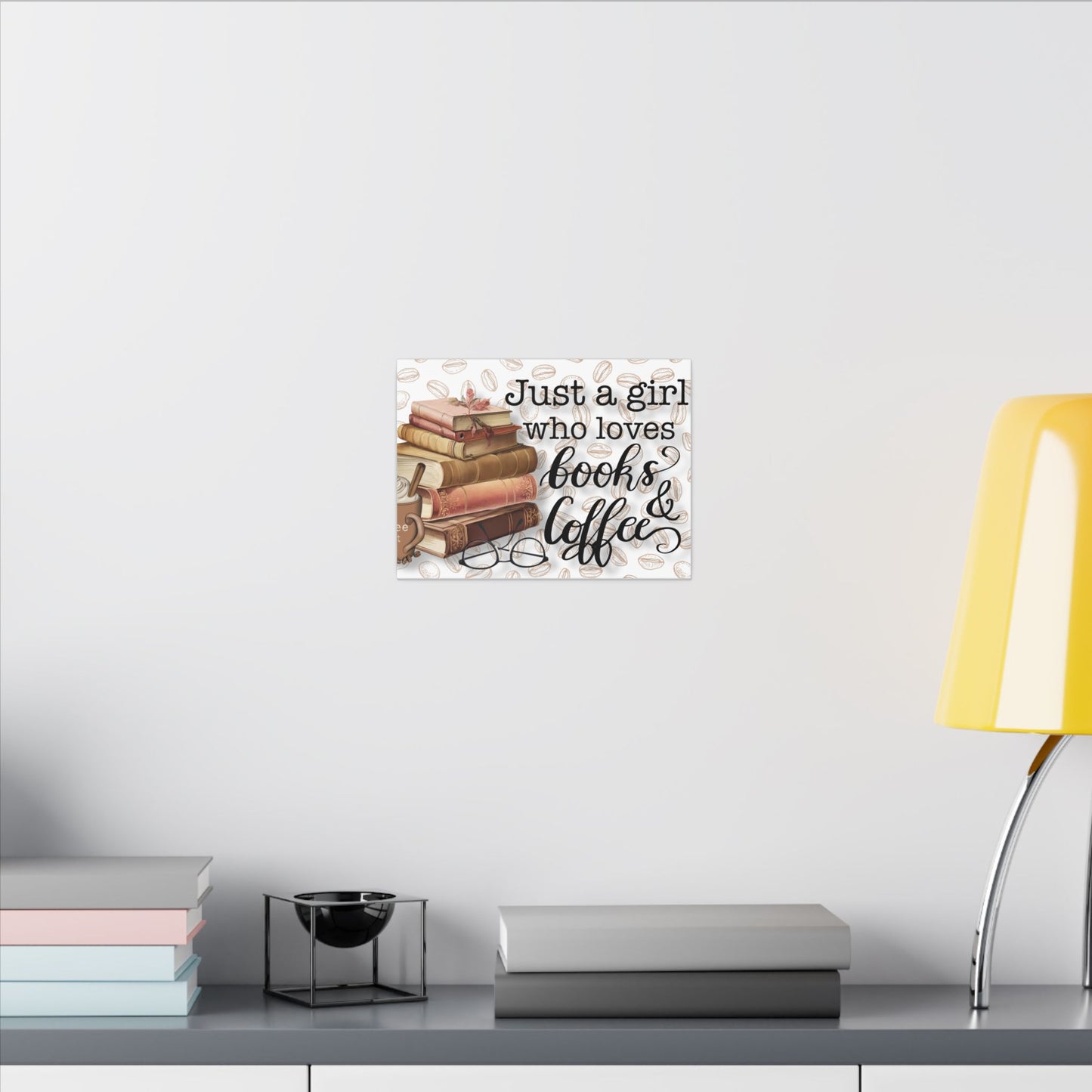 Books & Coffee Canvas Wall Art, Coffee Lover Art, Coffee Art