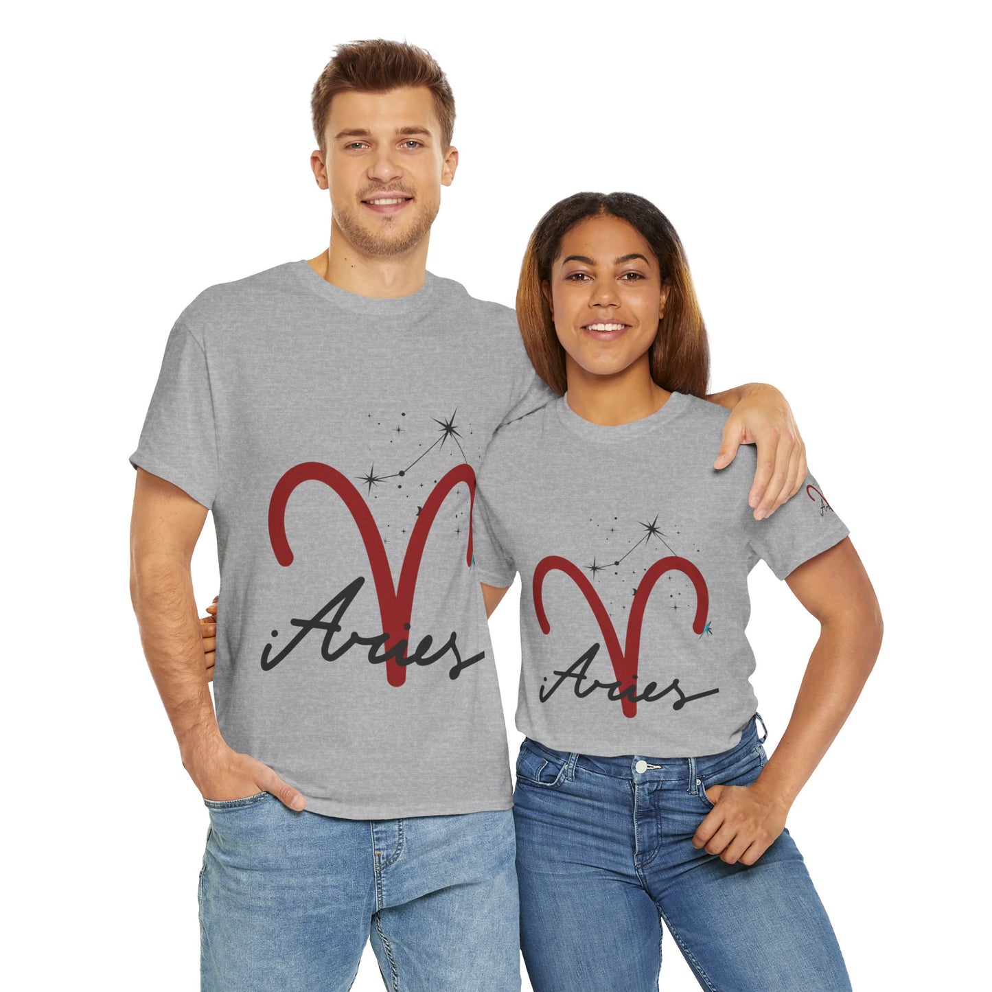 Aries Zodiac T‑Shirt – Red Aries Symbol with Constellation & Script