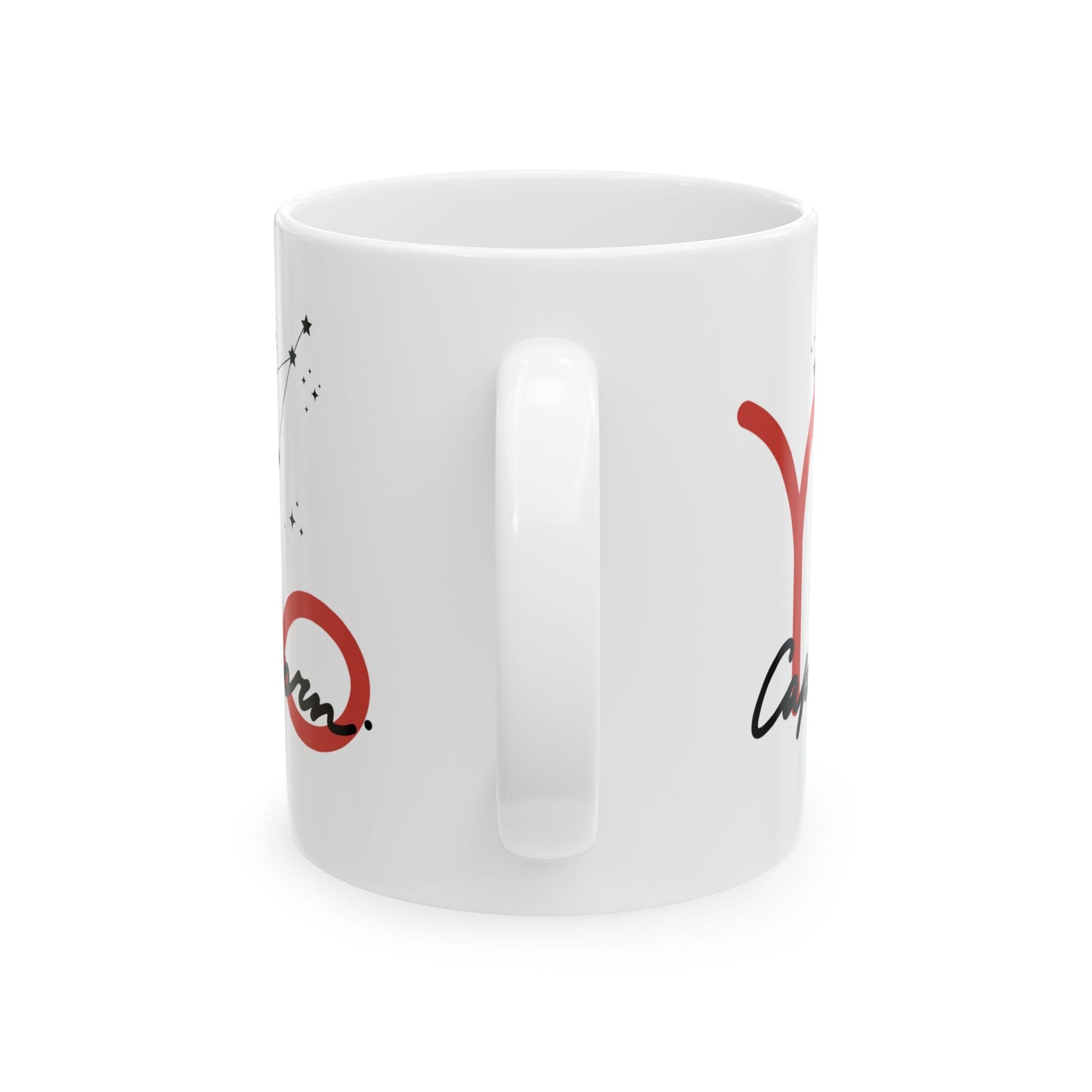 Capricorn Zodiac Ceramic Mug — Red Script Constellation Astrology Coffee Cup (11oz & 15oz)