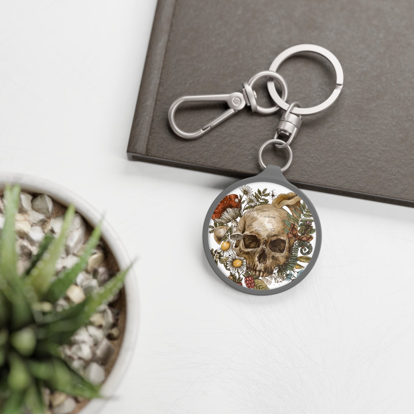Boho Skull Keyring Tag - Floral Design