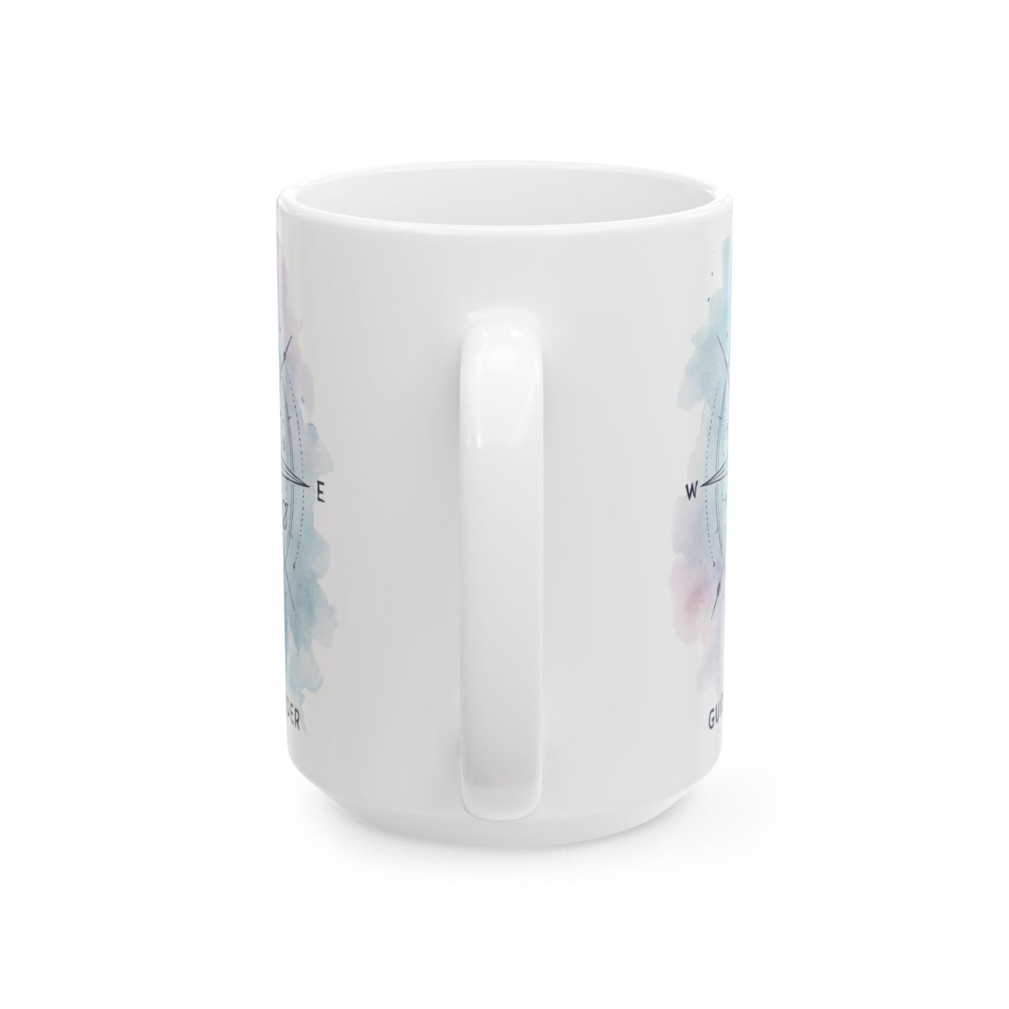 Compass Watercolor Ceramic Mug – 'Wander' Travel-Inspired Coffee Cup (11oz, 15oz)