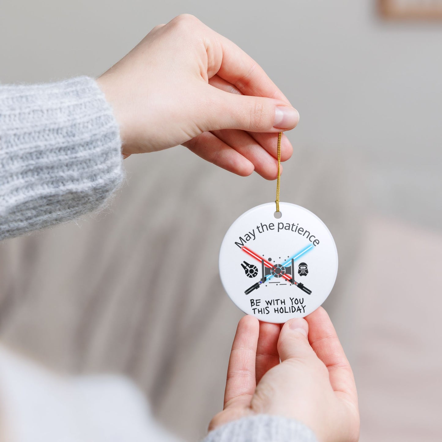 Star Wars Inspired Ceramic Ornament - 'May the Patience Be With You' Holiday Decoration, Christmas Decor, Gift for Fans, Geek Culture