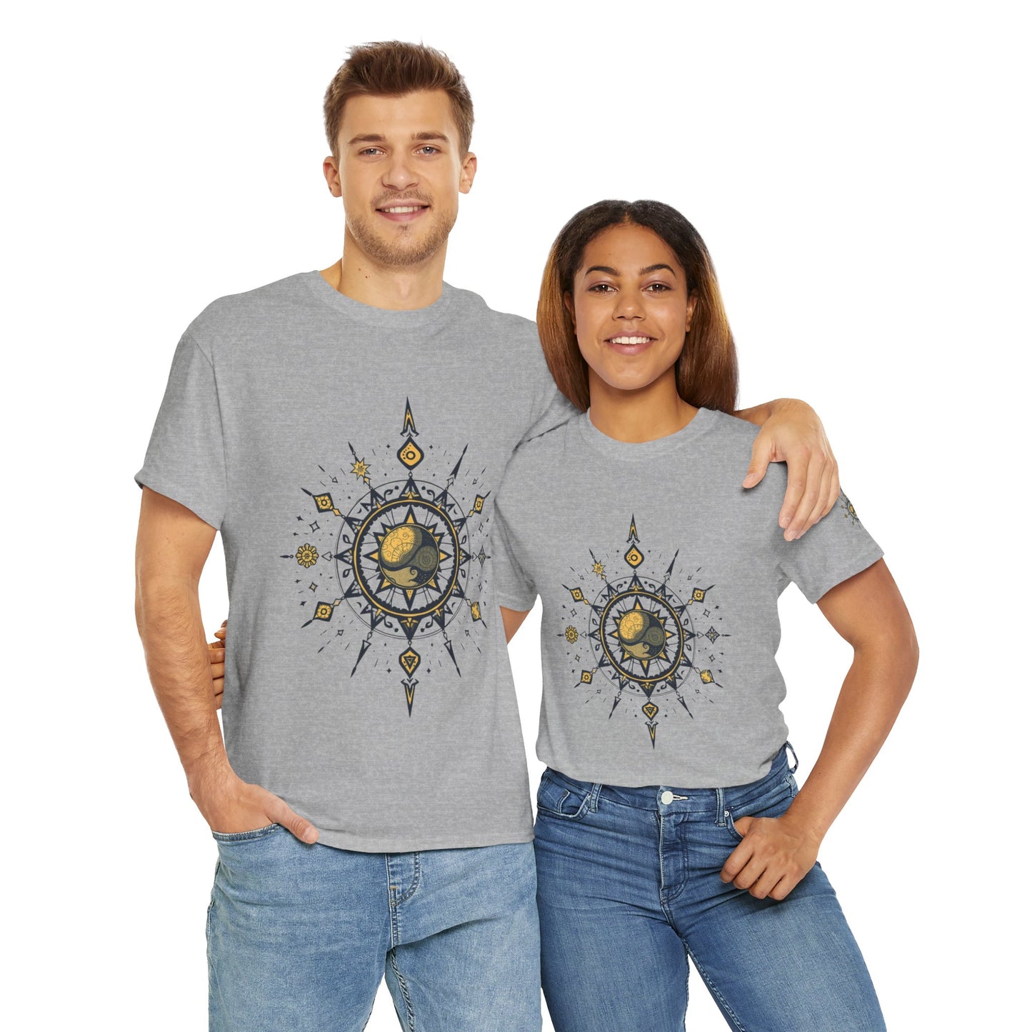 Celestial Sun Compass T‑Shirt — Golden Sun Mandala Graphic Tee