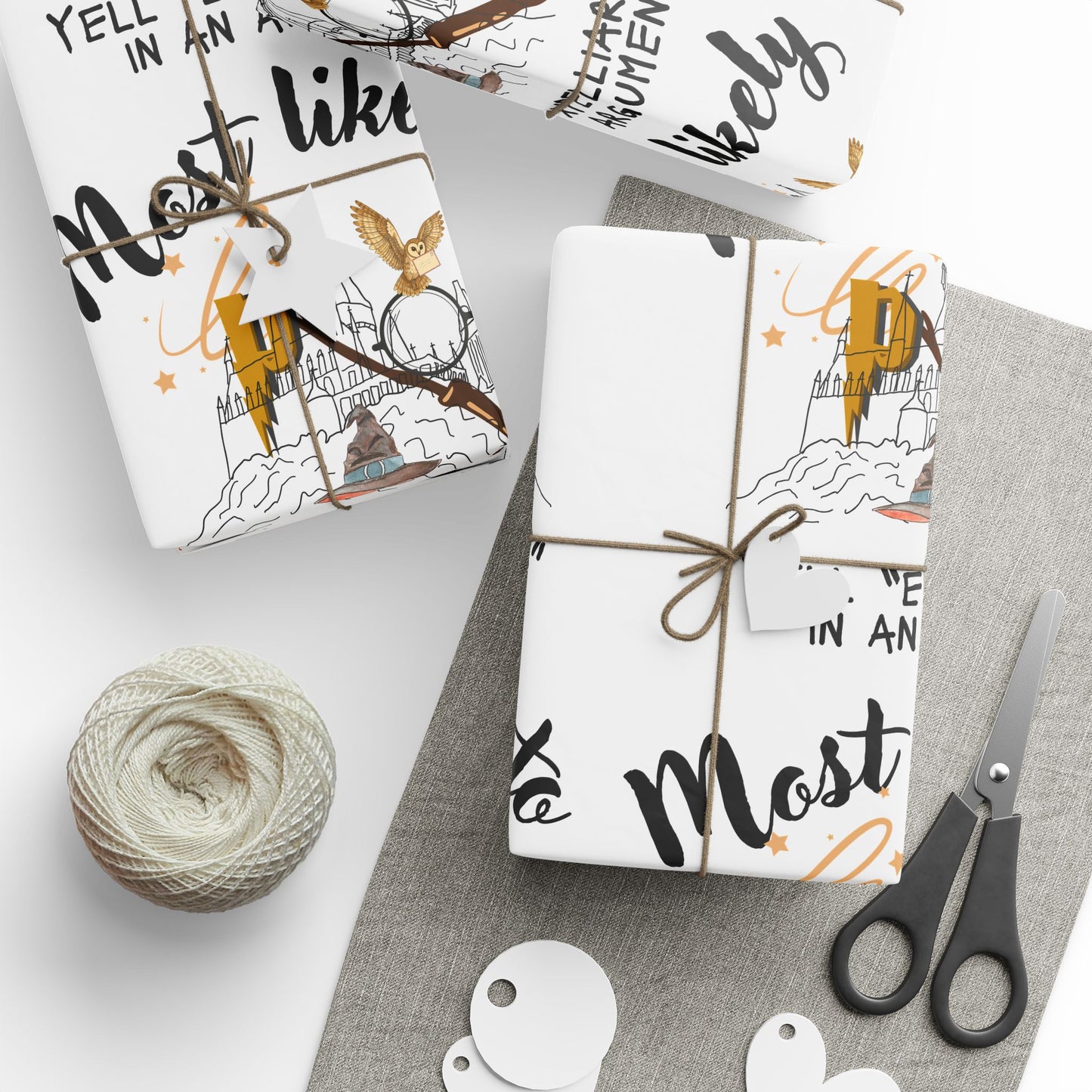 Most Likely To Wrapping Paper, Fun Gift Wrap for Friends, Potter Inspired, Movie Lover Wrapping Paper, Enchanted Wrapping Paper, Creative Party Supplies, Birthday Wrapping, Unique Celebration Paper