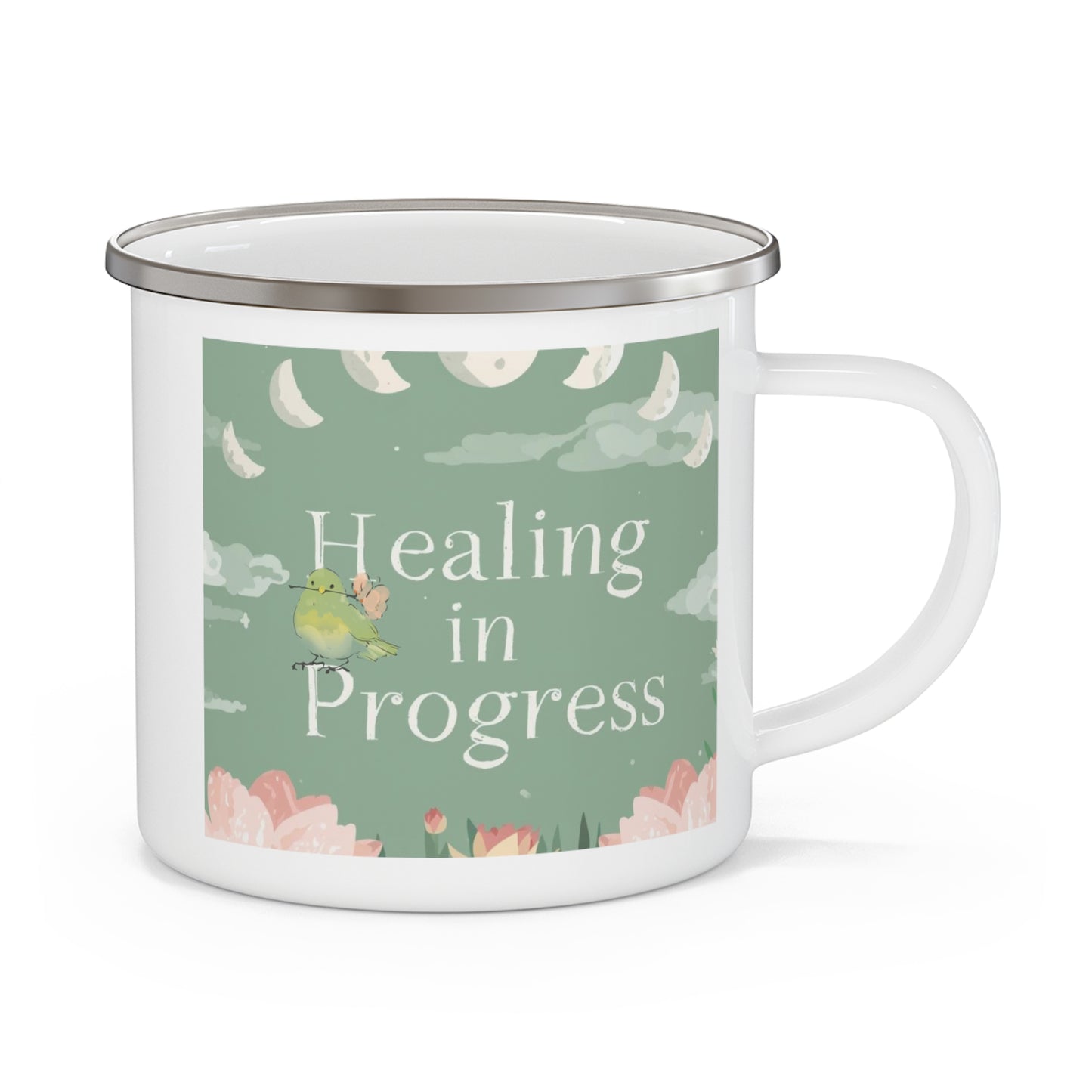 Healing in Progress Enamel Camping Mug - Perfect for Nature Lovers & Outdoor Adventures