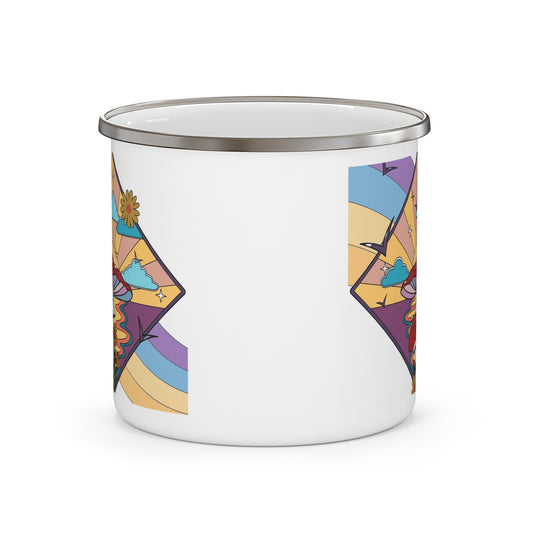 Vintage-Inspired Enamel Camping Mug with Retro Mushroom Design