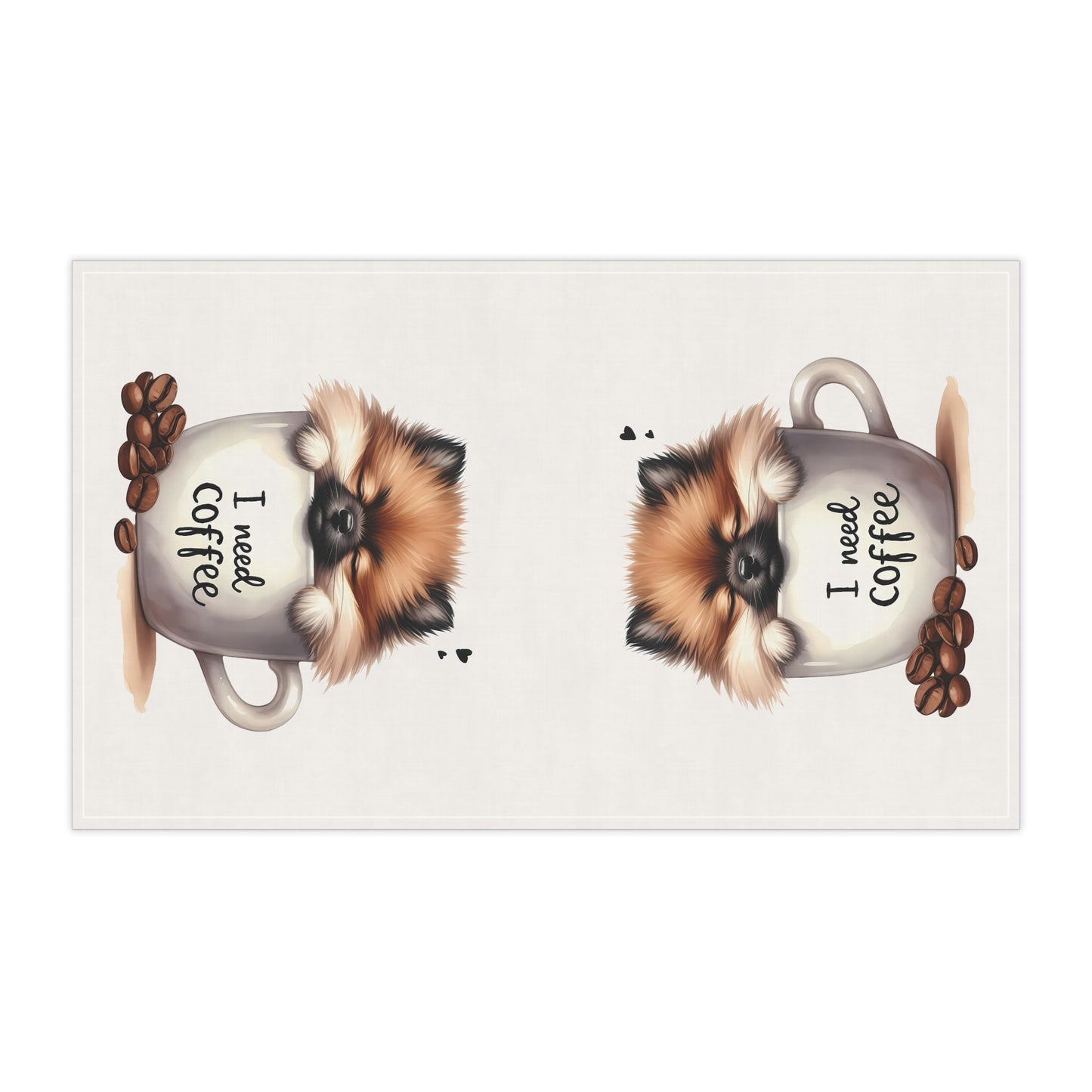 Coffee Lovers Tea Towels - Cute Pomeranian Design, Pomeranian Puppy Tea Towel