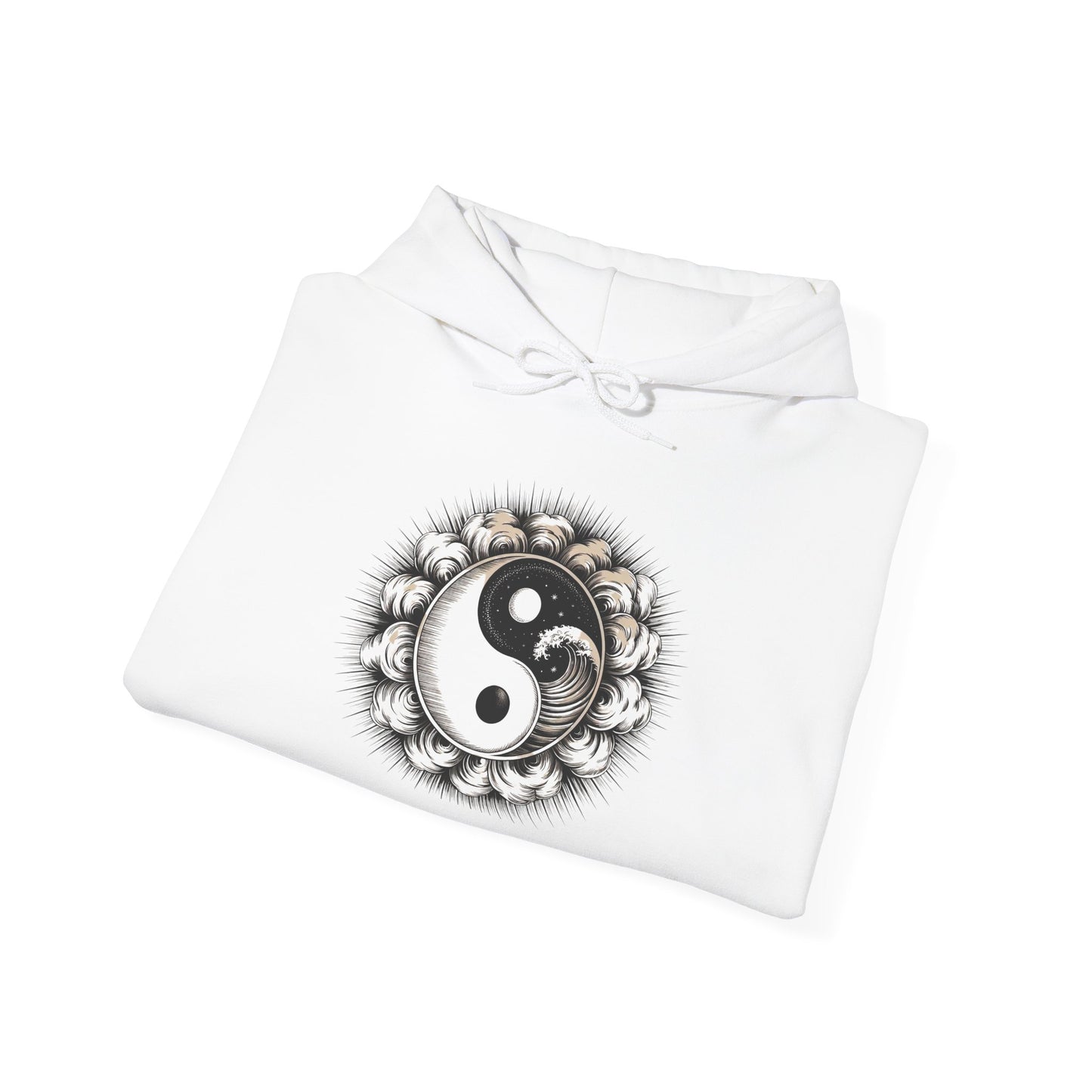 Yin Yang Lotus Hoodie — Black & White Zen Symbol Pullover