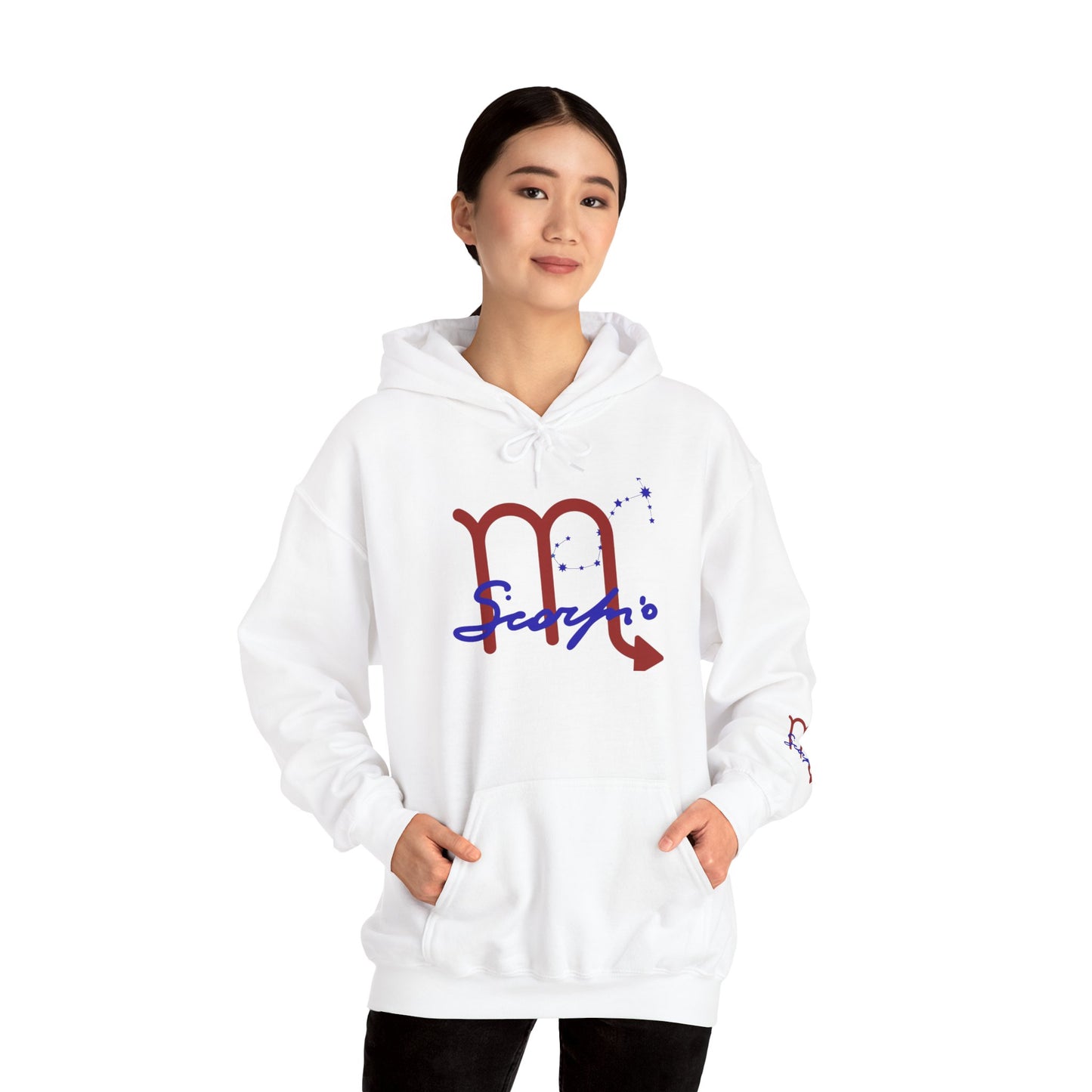 Scorpio Zodiac Hoodie — Minimal Red & Blue Scorpio Symbol Sweatshirt