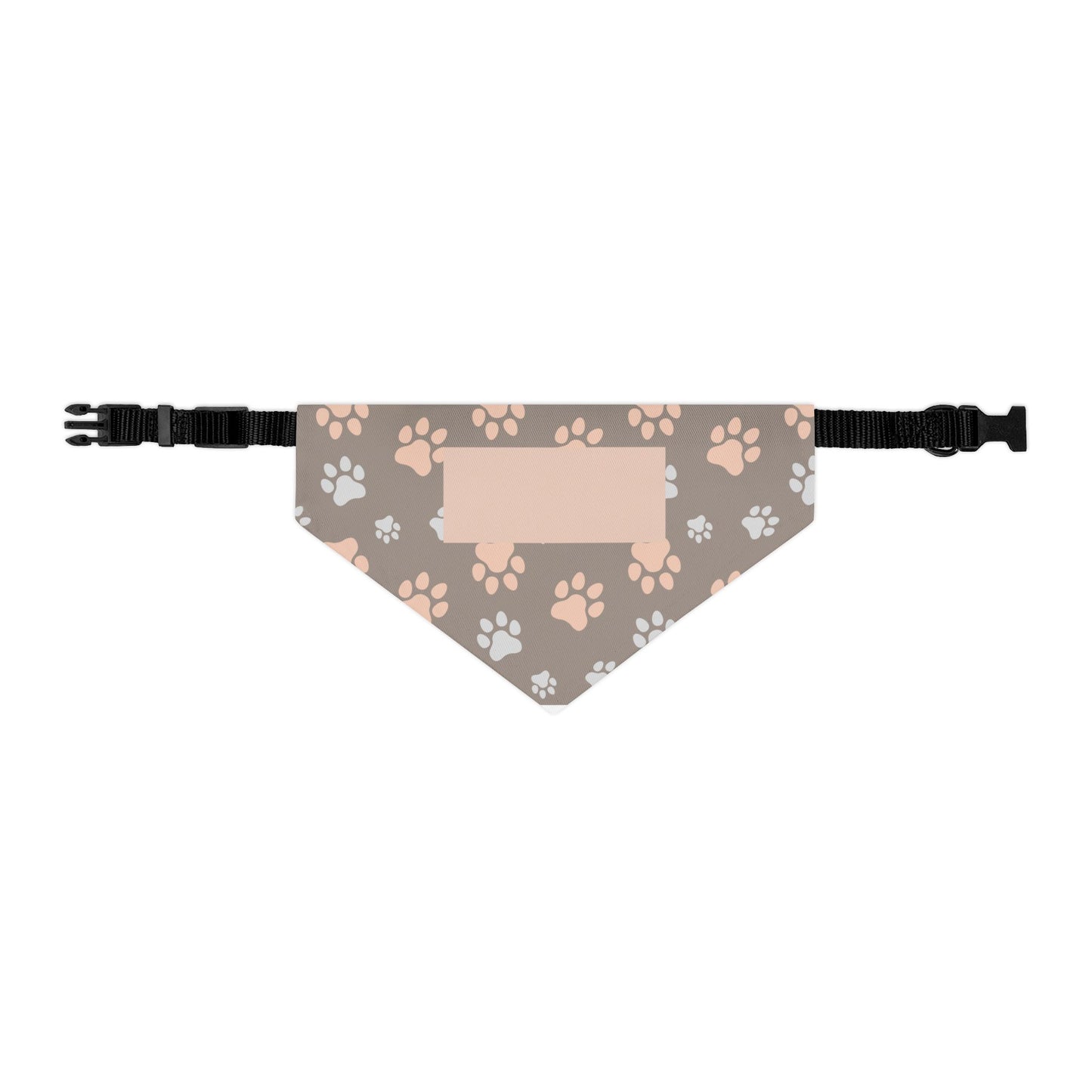 Personalized Paw Print Pet Bandana Collar — Custom Name Pocket, Gray & Blush Dog Scarf