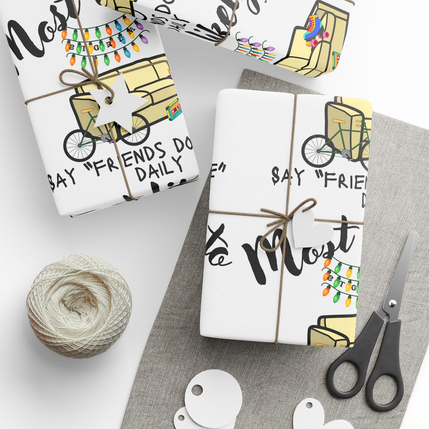 Stranger Things Wrapper, Most Likely to Say Friends Don't Lie, Fun & Whimsical Wrapping Paper for Friends' Celebrations, Gift Wrap, Birthday Parties, Unique Present Decoration, Cute Patterned Wrap