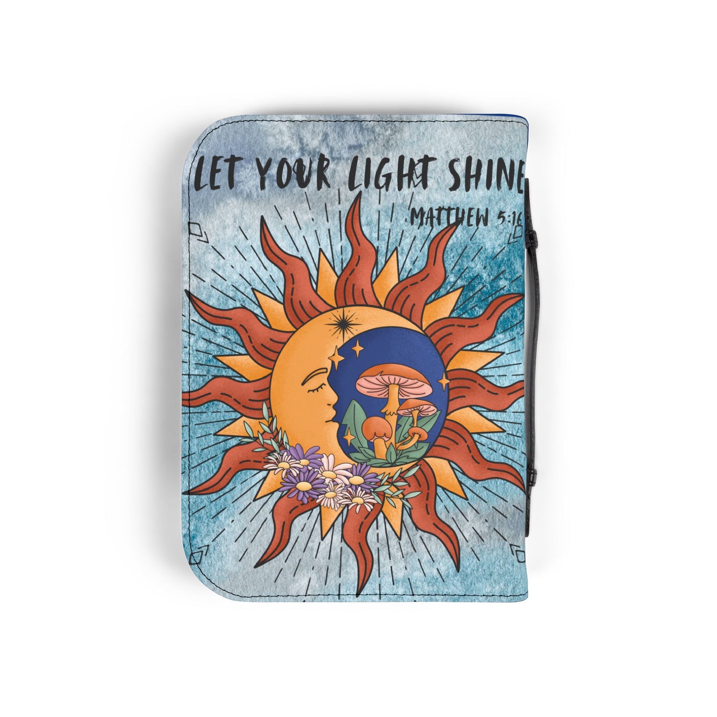 Vibrant Bible Cover with Inspiring Verse, Sun and Moon Design, Spiritual Gift, Faith Accessory, Religious Journaling