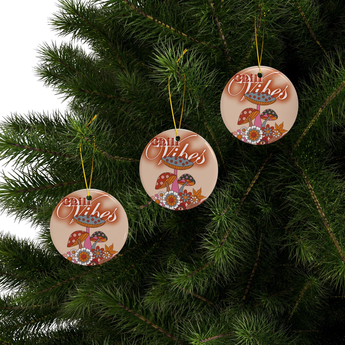 Chill Vibes Ornament, Retro Ornament, Groovy Ceramic Ornaments - 2-Sided Print | Home Décor, Holiday Gift, Boho Vibes, Unique Ornament, Christmas Decoration
