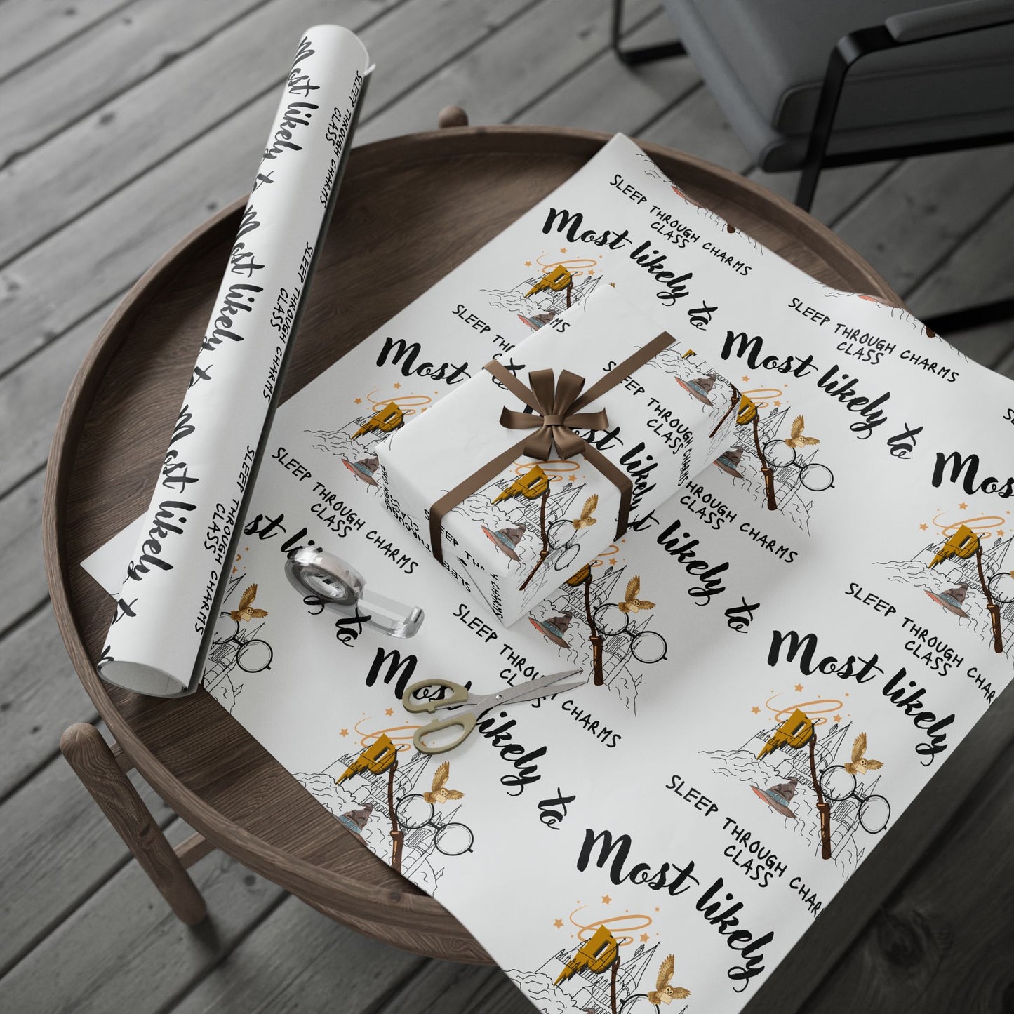 Wand Wrapping Paper, Movie Lovers Wrap, Cheerful Wrapping Paper for Celebrations, Birthday Gifts, Holiday Packaging, Unique Gift Wrap, Most Likely to Sleep Through Class