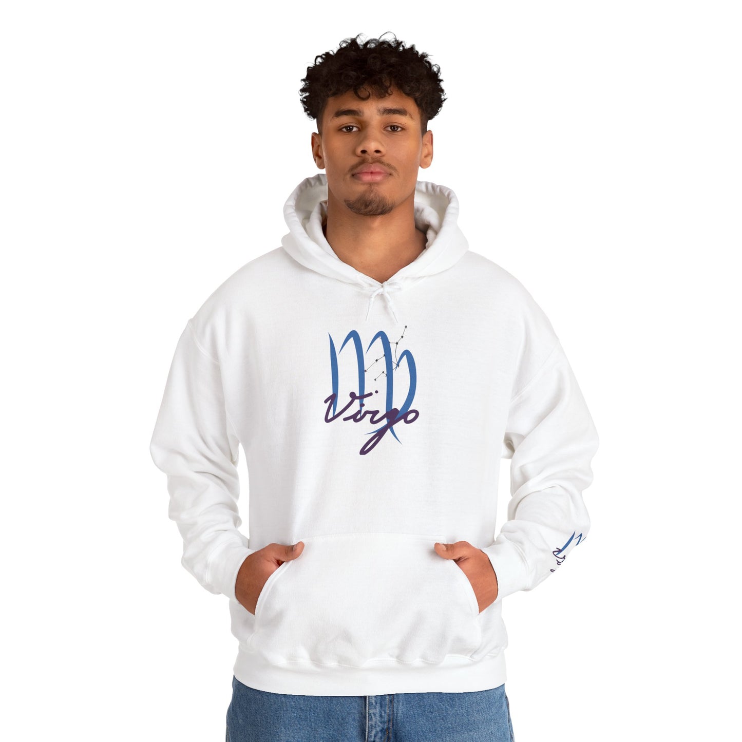 Virgo Script Zodiac Hoodie — Elegant Blue Virgo Sign Sweatshirt