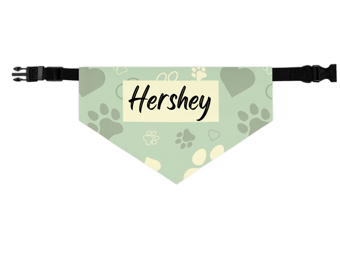 Personalized Paw Print Pet Bandana Collar - Custom Name Tag Area, Green