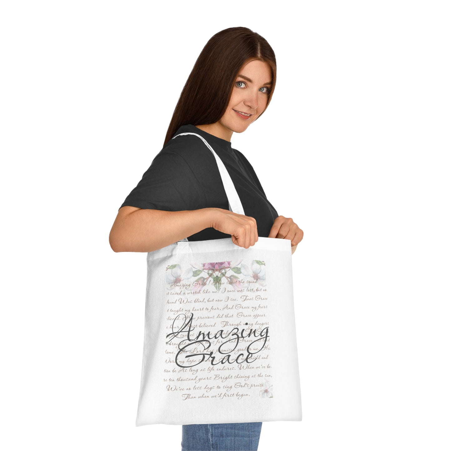 Inspirational Quote Cotton Tote Bag - Amazing Grace Design, Christian Gift, Christian Tote