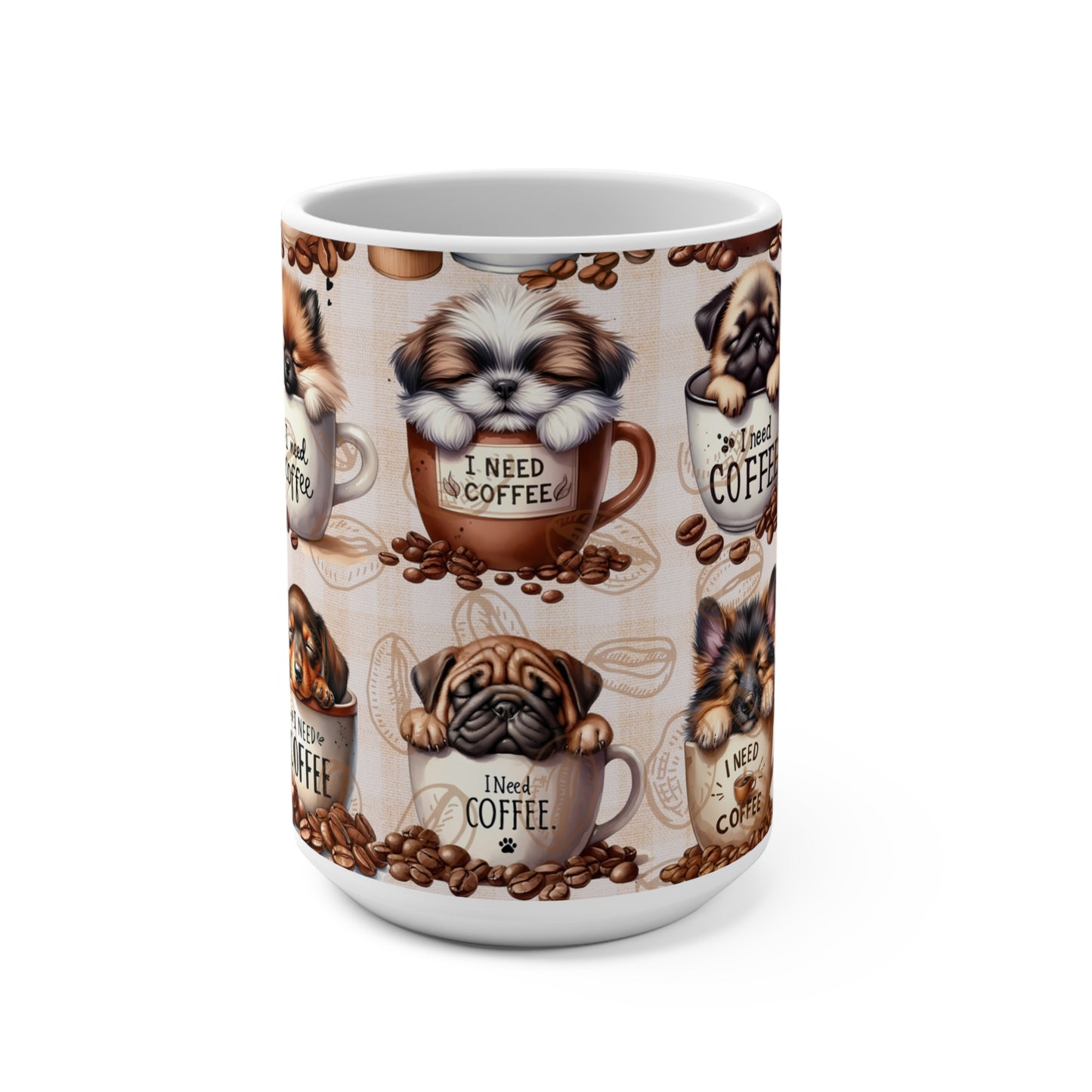 Cute Dog-Themed Coffee Mug - "I Need Coffee" 15oz