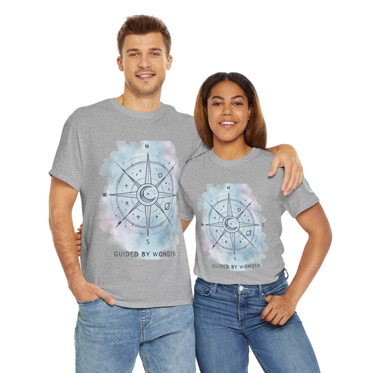 Compass Moon Tee — "Guided by Wonder" Cotton T‑Shirt