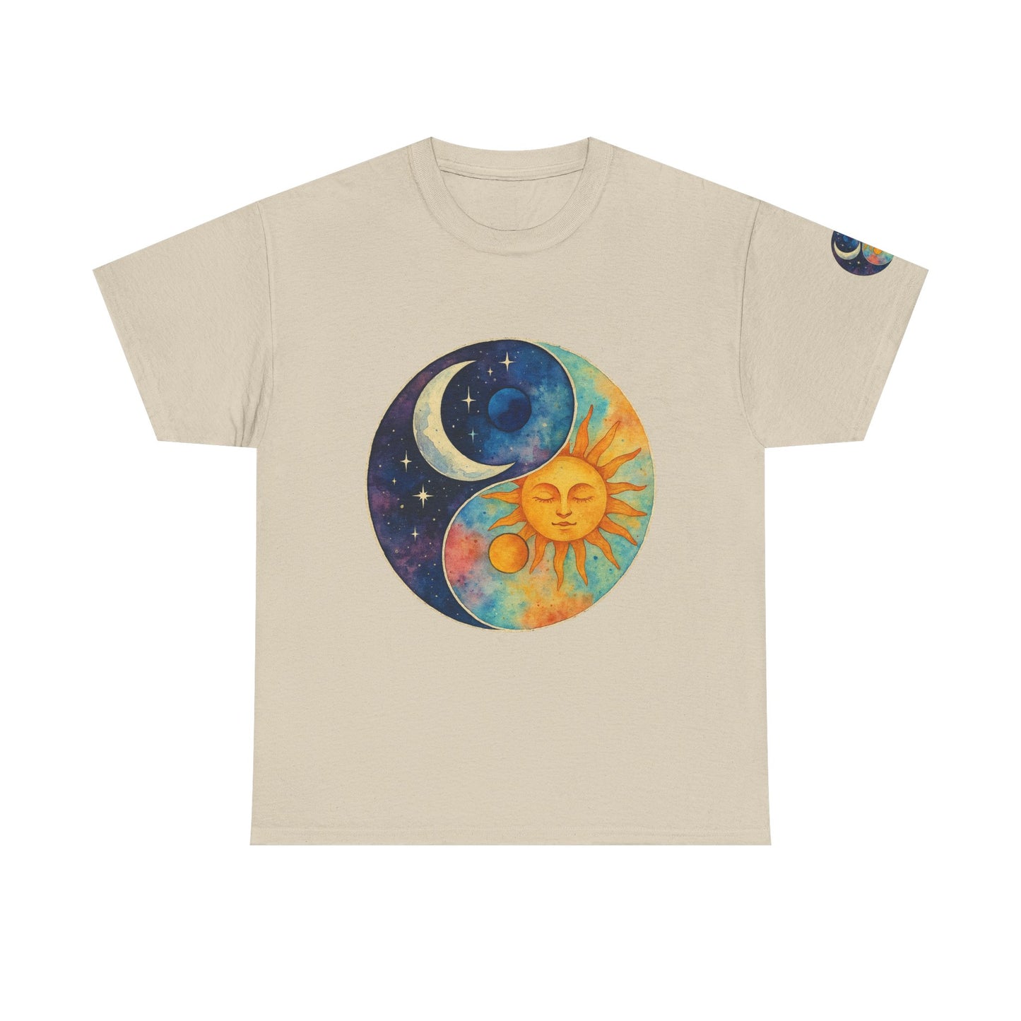 Sun & Moon Yin Yang T‑Shirt — Celestial Vintage Sunface and Crescent Moon Tee