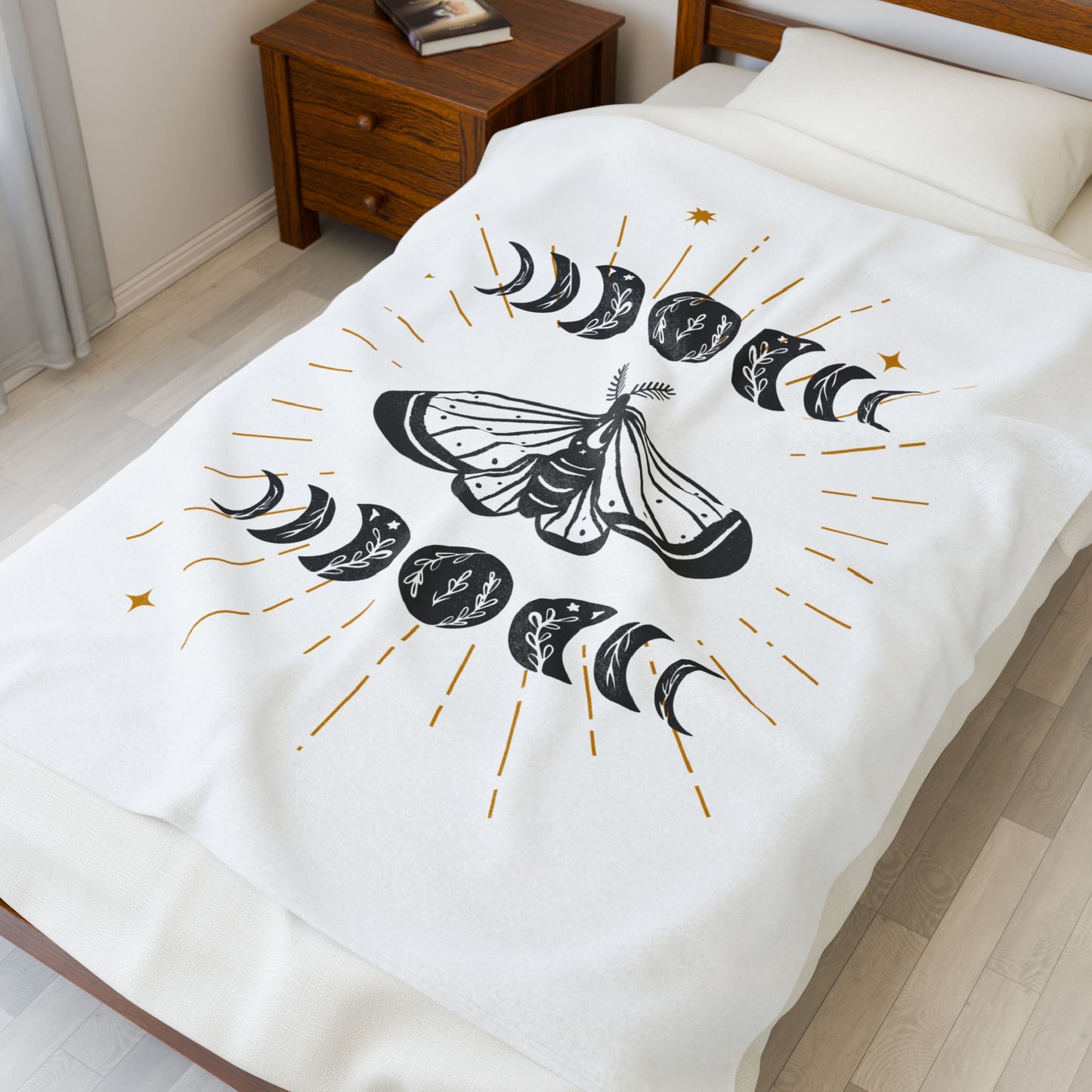 Mystical Moth Velveteen Plush Blanket, Cozy Home Decor, Gift for Nature Lovers, Celestial Artwork, Ideal for Cozy Nights