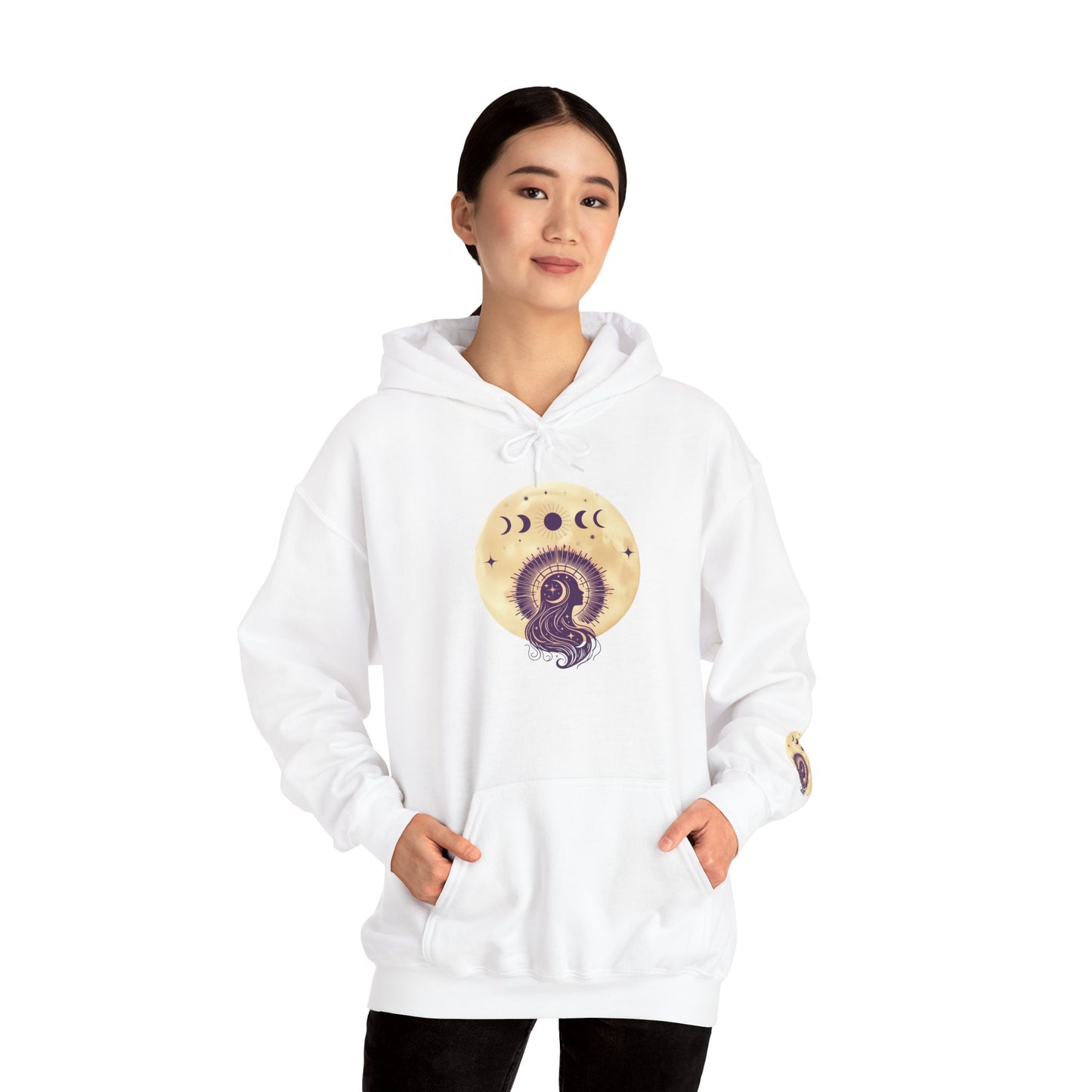 Moon Phases Mushroom Hoodie — Mystical Celestial Nature Graphic Hoodie