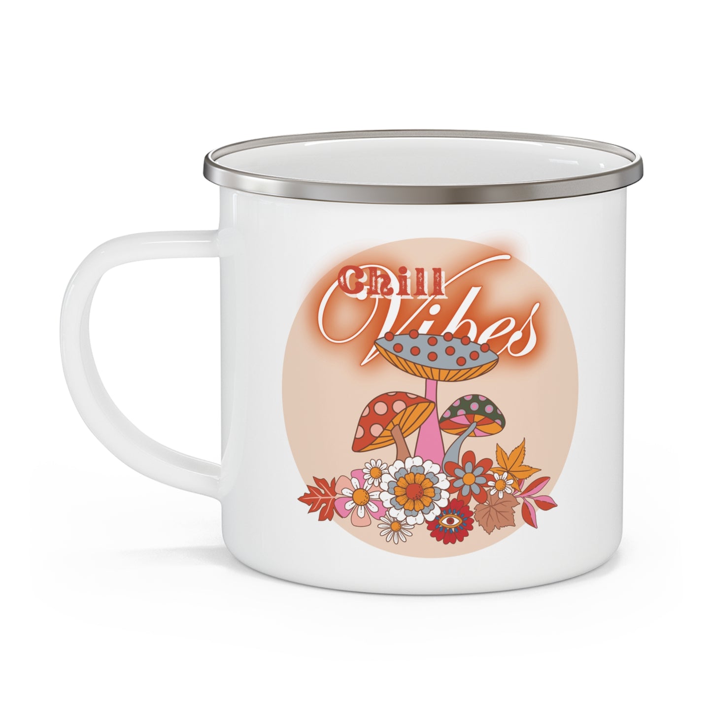 Retro Floral Camping Mug - Chill Vibes, Mushroom Camping Cup