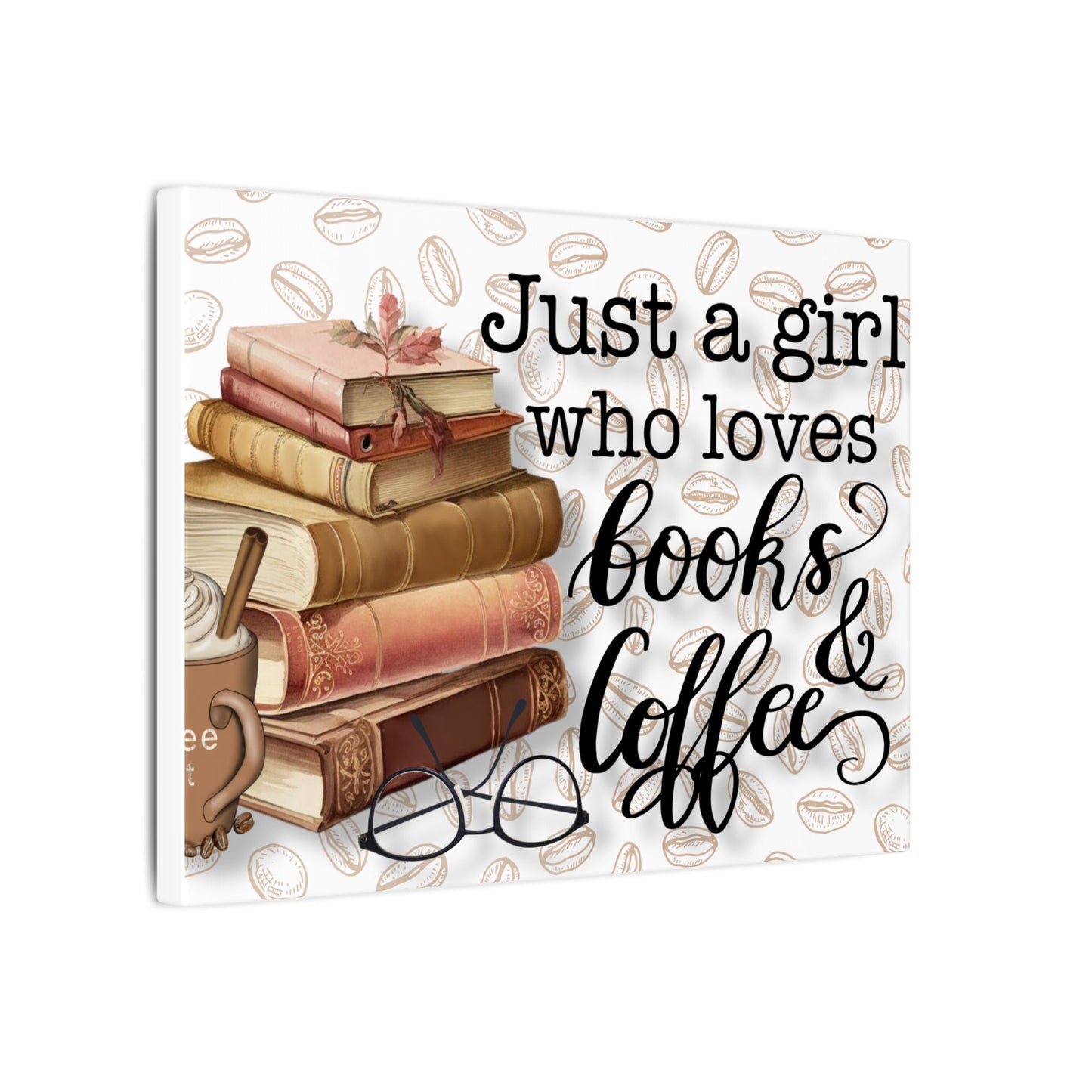Books & Coffee Canvas Wall Art, Coffee Lover Art, Coffee Art
