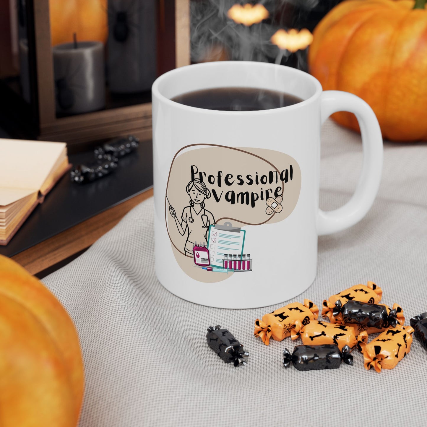 Personalized Vampire Ceramic Mug - 'Feminist Nurse' Illustrated Coffee Cup (11oz/15oz)