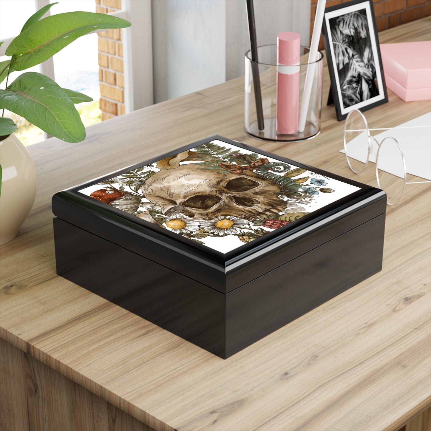 Skull Keepsake Box - Floral Skull Jewelry Box - Unique Keepsake Storage for Nature Lovers