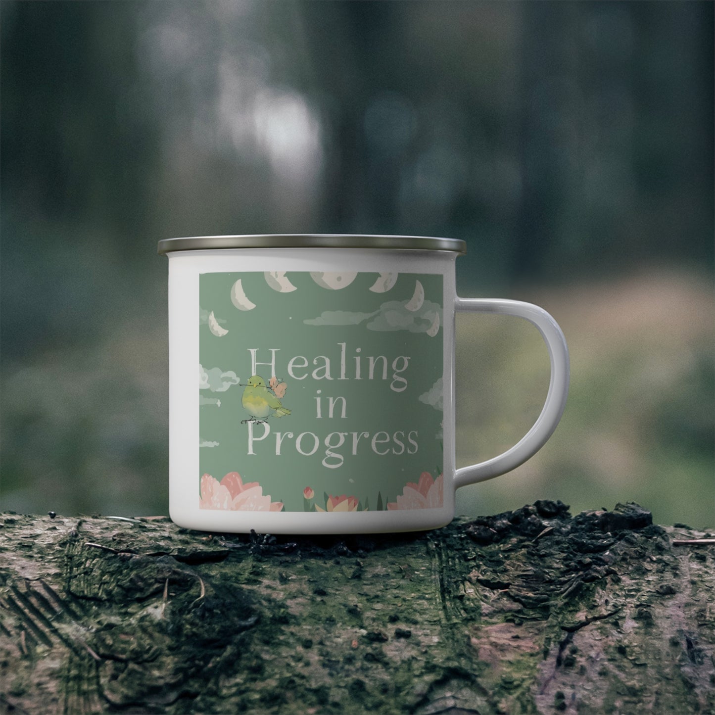 Healing in Progress Enamel Camping Mug - Perfect for Nature Lovers & Outdoor Adventures