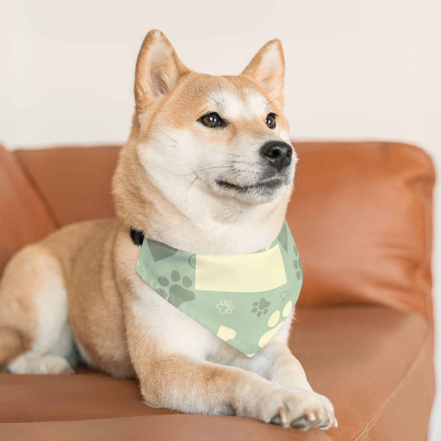 Personalized Paw Print Pet Bandana Collar - Custom Name Tag Area, Green