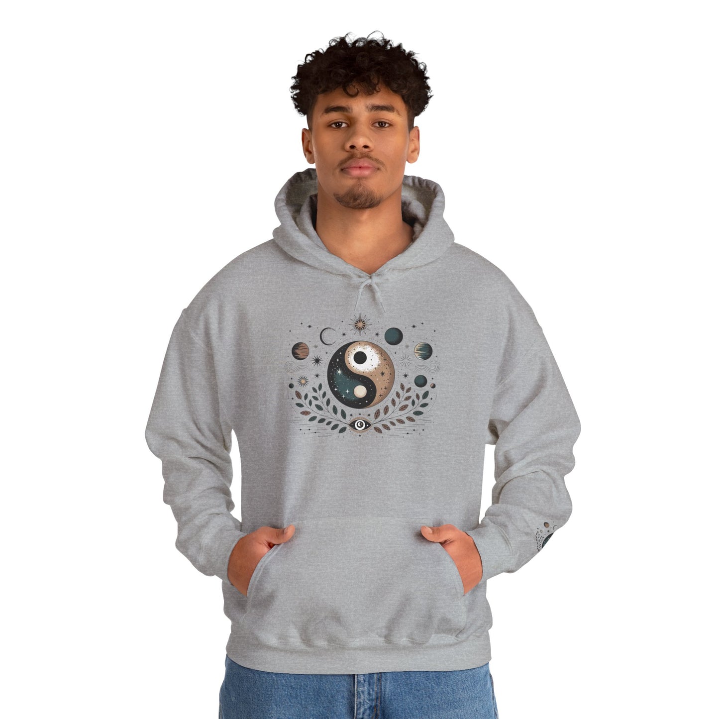 Yin Yang Moon Phases Hoodie — Celestial Balance Spiritual Sweatshirt