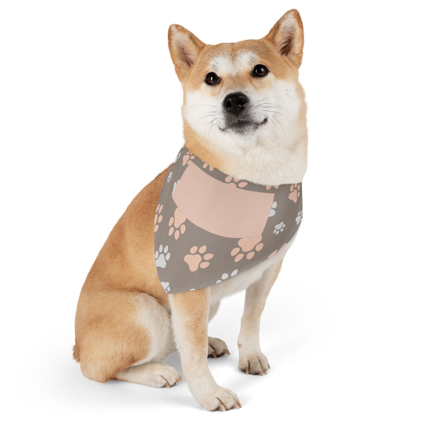 Personalized Paw Print Pet Bandana Collar — Custom Name Pocket, Gray & Blush Dog Scarf
