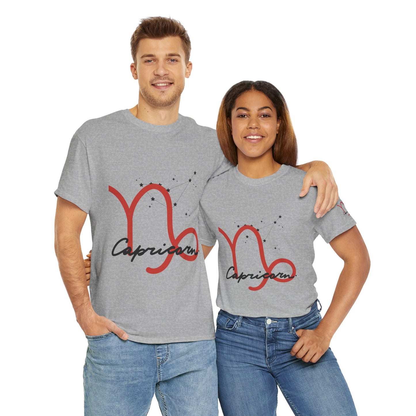 Capricorn Zodiac Tee – Red Capricorn Symbol with Script