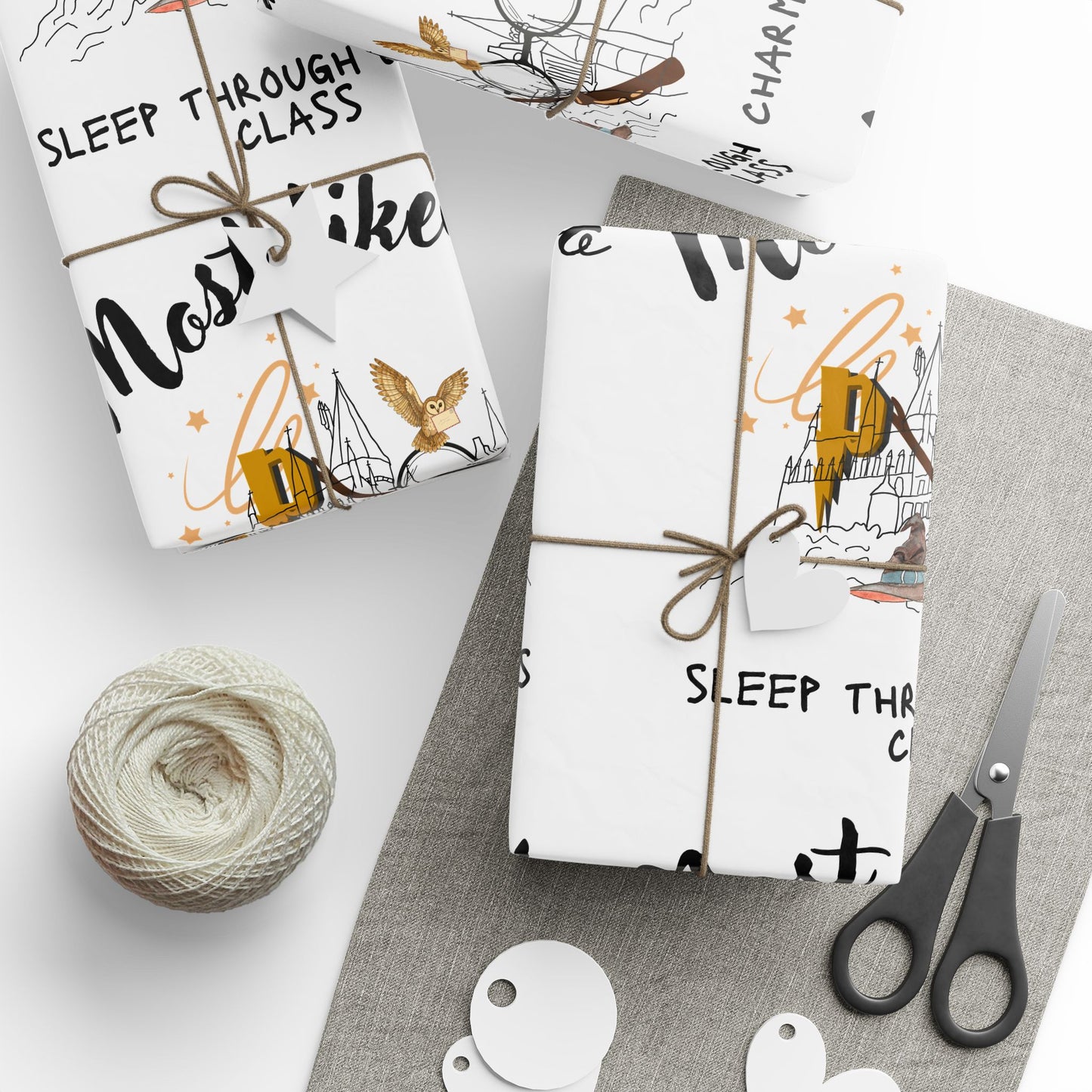 Wand Wrapping Paper, Movie Lovers Wrap, Cheerful Wrapping Paper for Celebrations, Birthday Gifts, Holiday Packaging, Unique Gift Wrap, Most Likely to Sleep Through Class