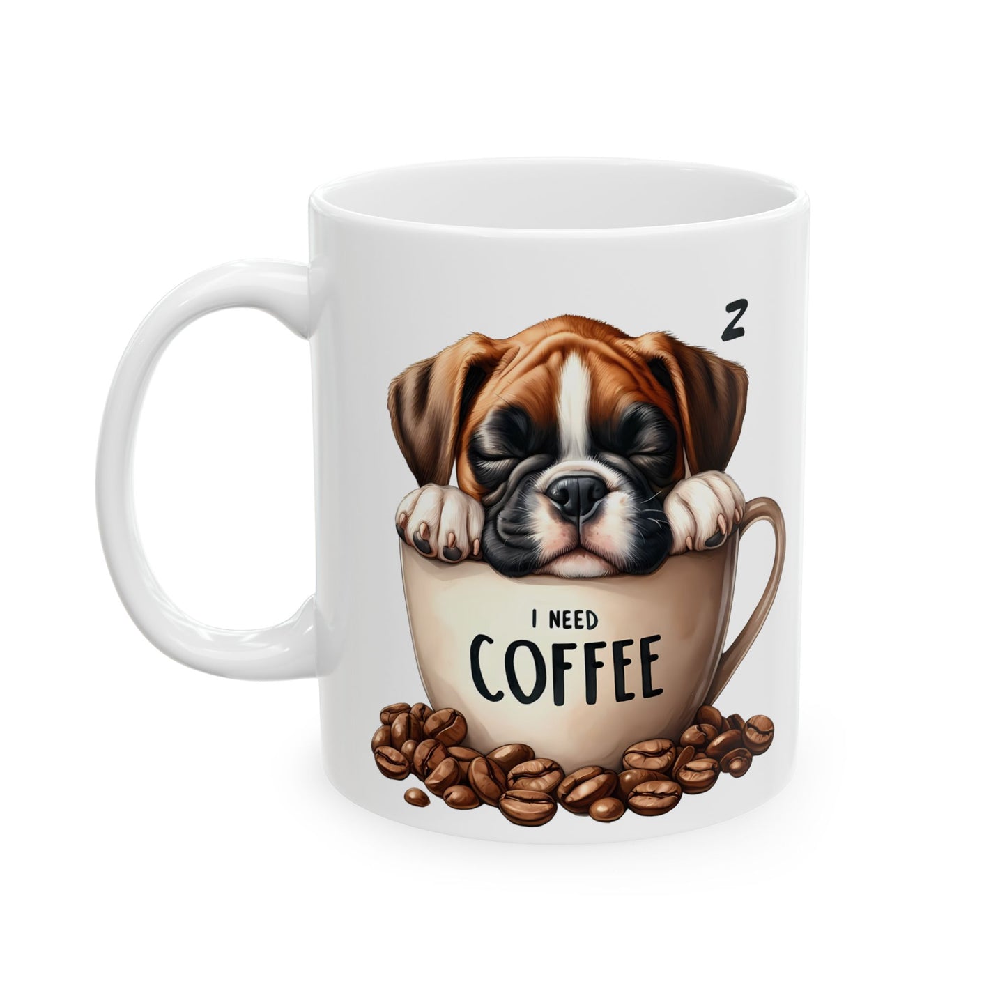 Personalized Boxer Dog Ceramic Mug — Cute Puppy in Cup Design (11oz & 15oz)