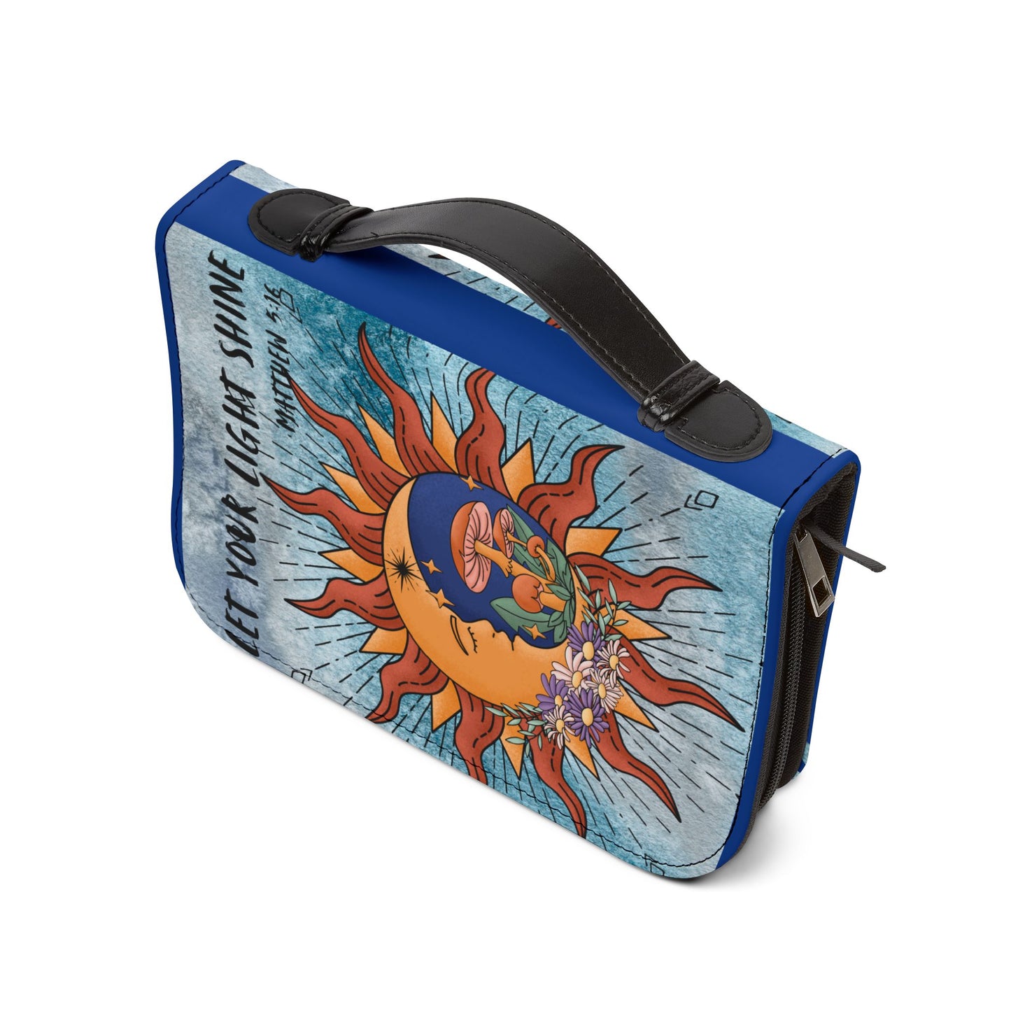 Vibrant Bible Cover with Inspiring Verse, Sun and Moon Design, Spiritual Gift, Faith Accessory, Religious Journaling