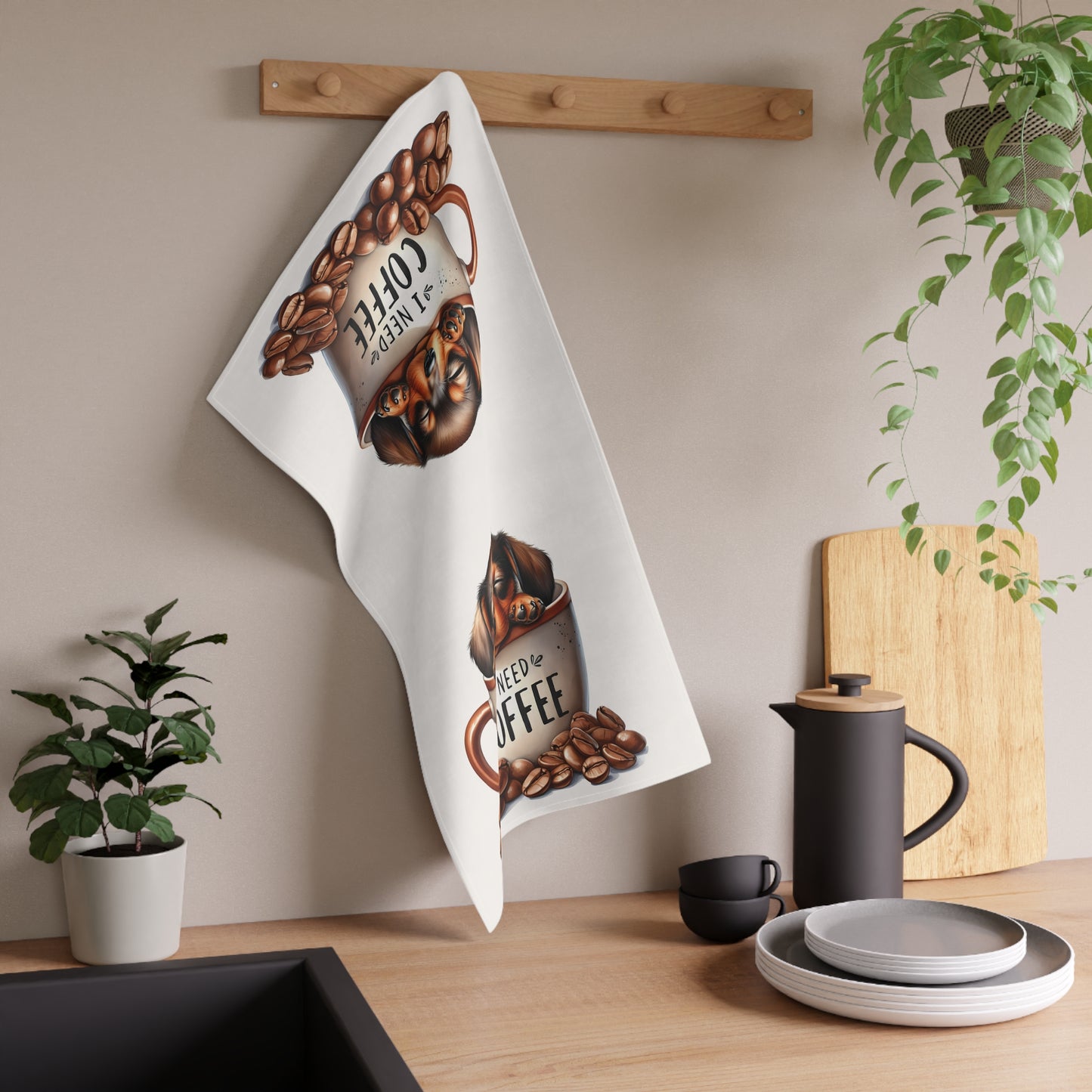 Coffee Lover Dog Tea Towels, Dachshund Puppy Tea Towel