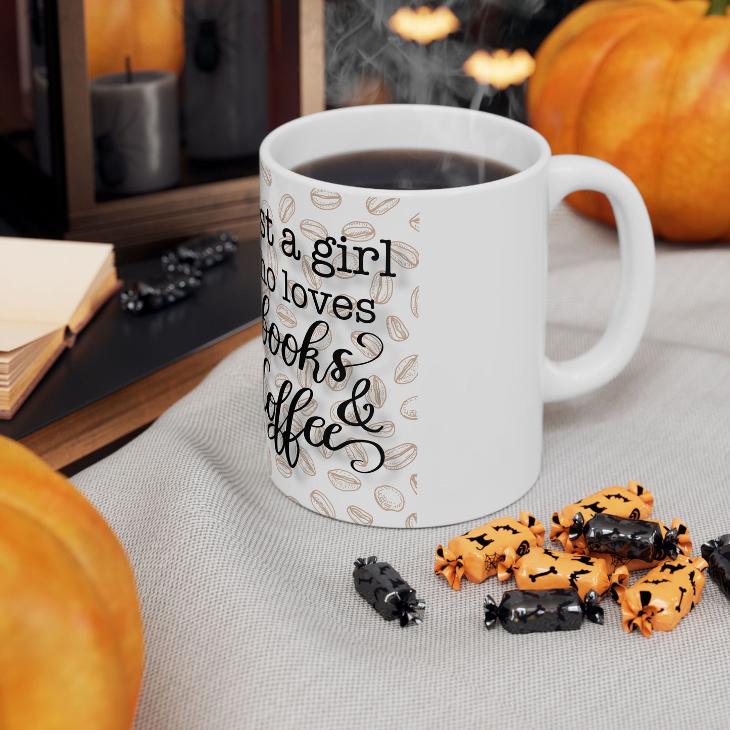 Book Lover Coffee Mug — "Just a girl who loves books & coffee" Ceramic Mug (11oz, 15oz)