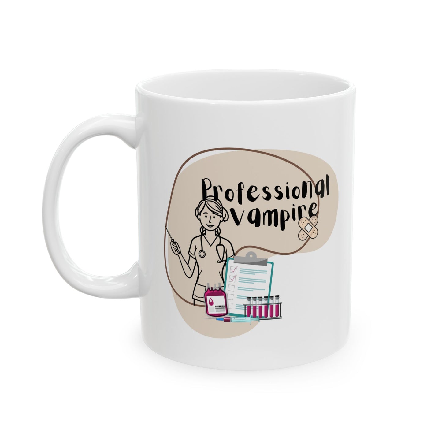 Personalized Vampire Ceramic Mug - 'Feminist Nurse' Illustrated Coffee Cup (11oz/15oz)