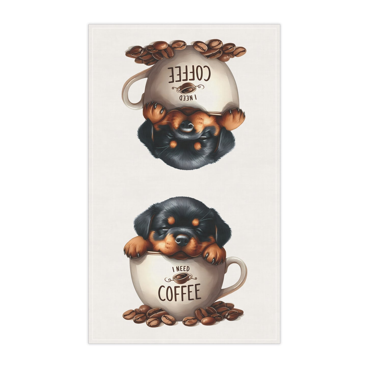 Cute Puppy Coffee Tea Towels, Rottweiler Tea Towel