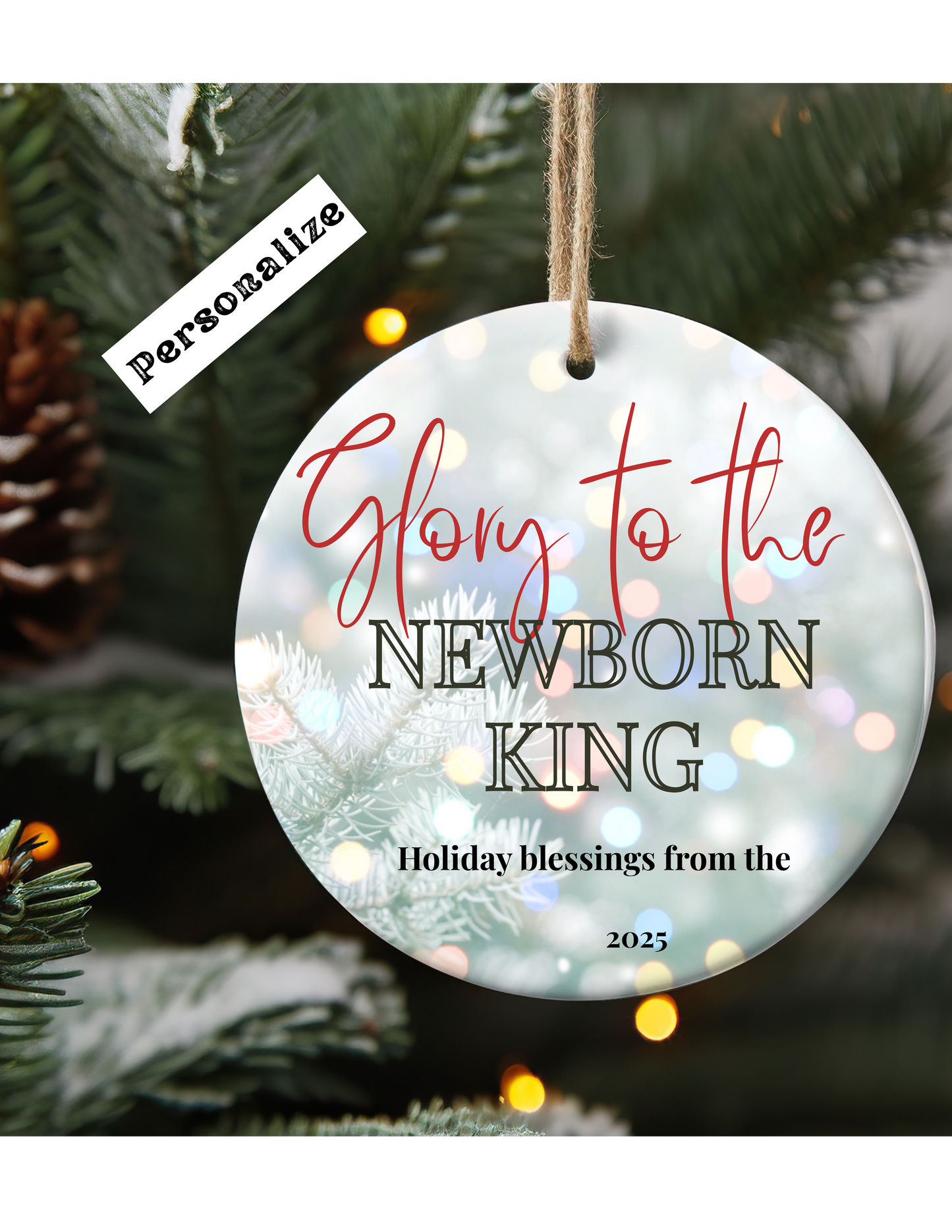 Ceramic Holiday Ornaments, 2-Sided Customizable Keepsakes, Perfect for Christmas, Newborn Announcements, Family Gifts, Tree Decor